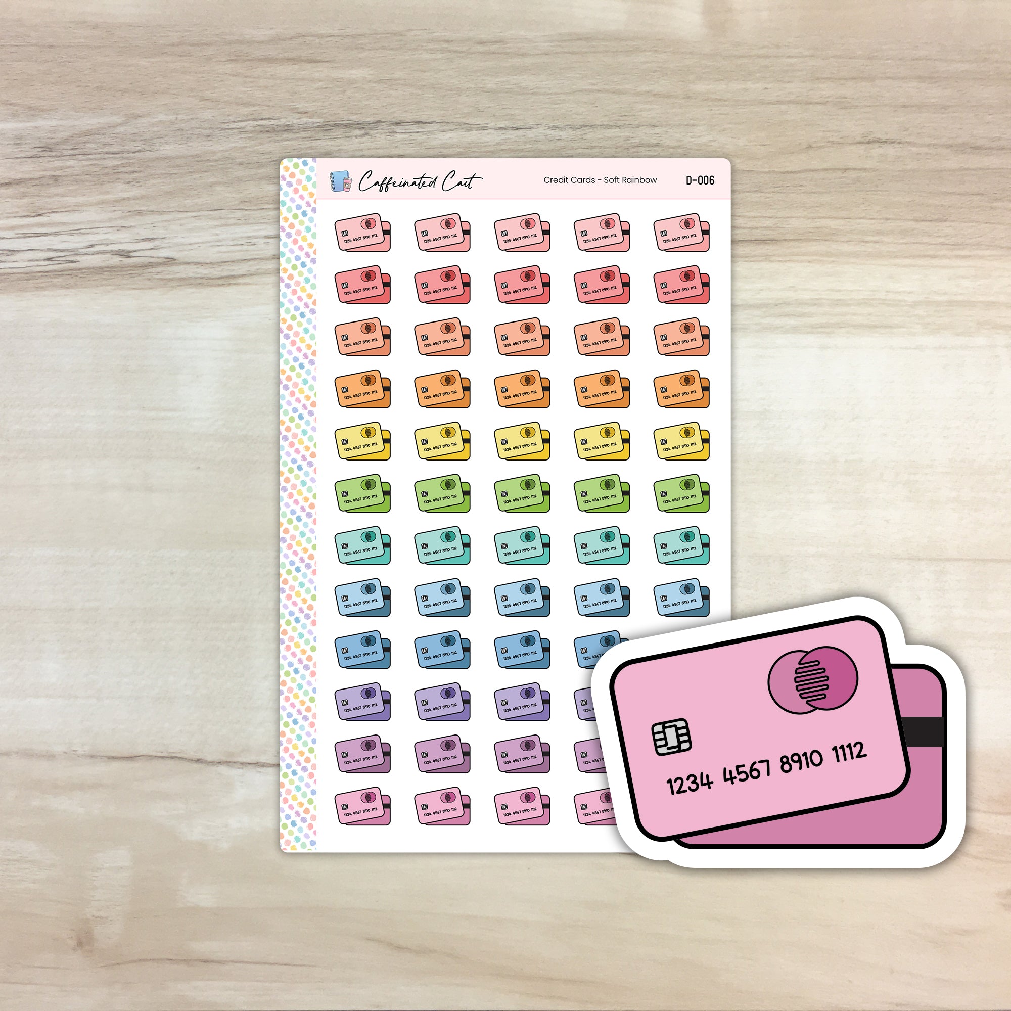 Credit Card Doodle Icon Stickers - Soft Rainbow Colorway [ D-006 ]