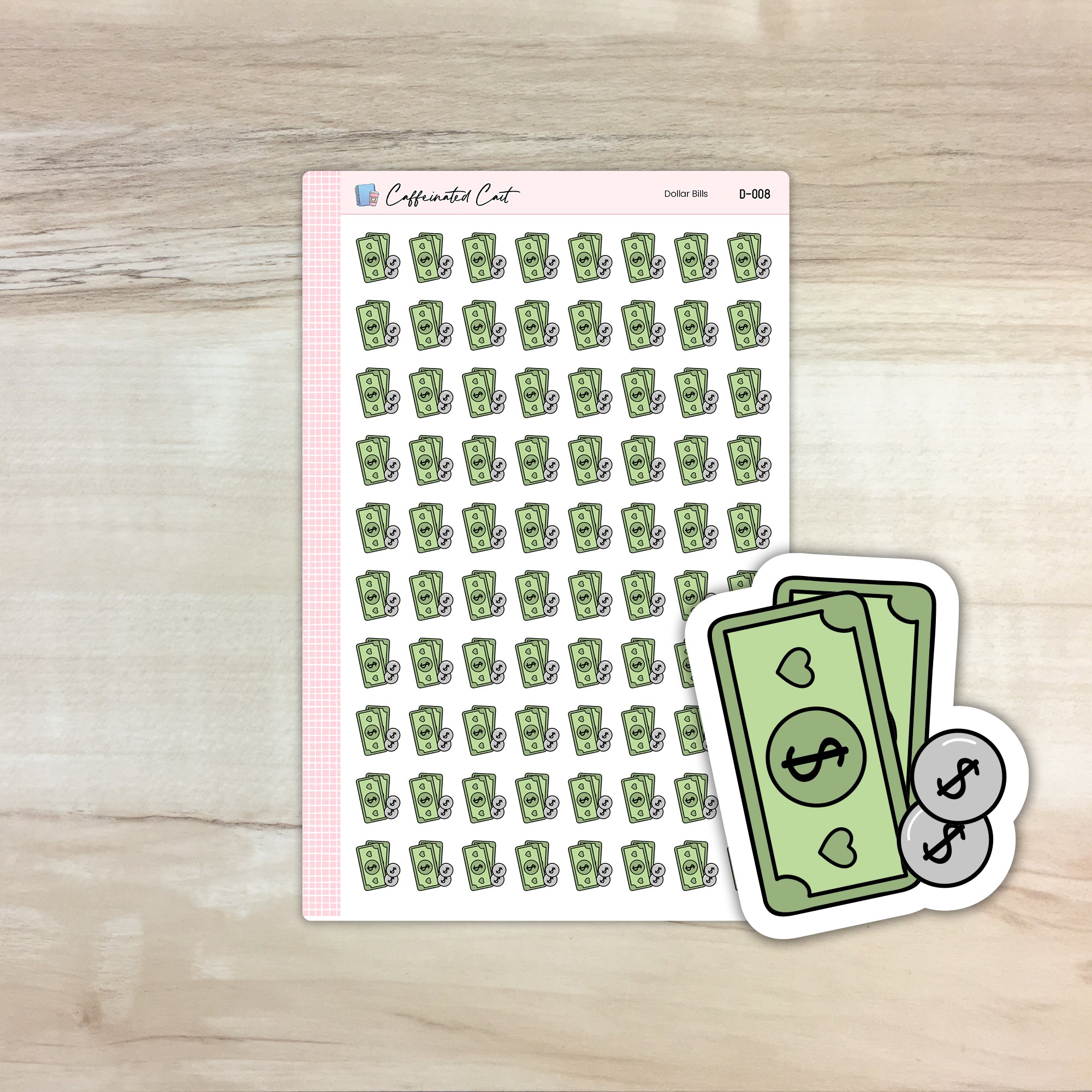 Cash / Dollar Bill Doodle Icon Stickers [ D-008 ]