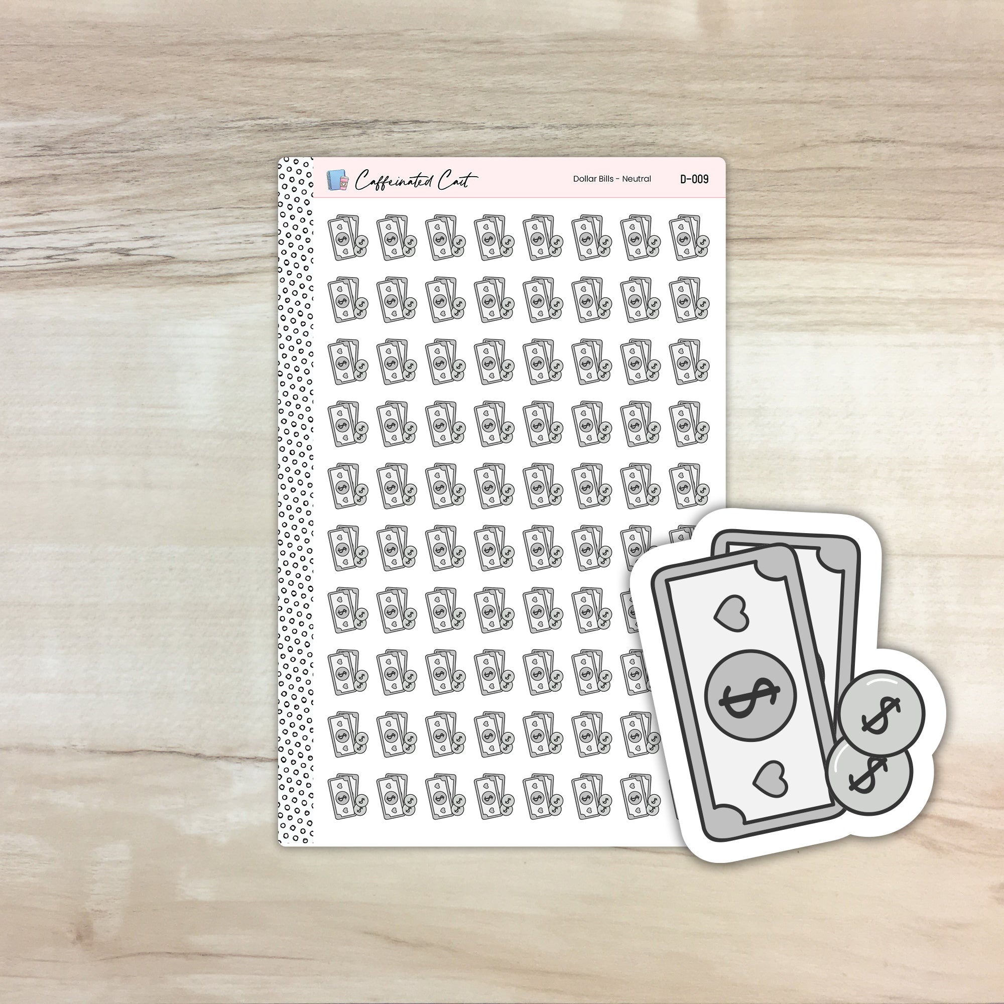 Cash / Dollar Bill Doodle Icon Stickers - Neutral Colorway [ D-009 ]