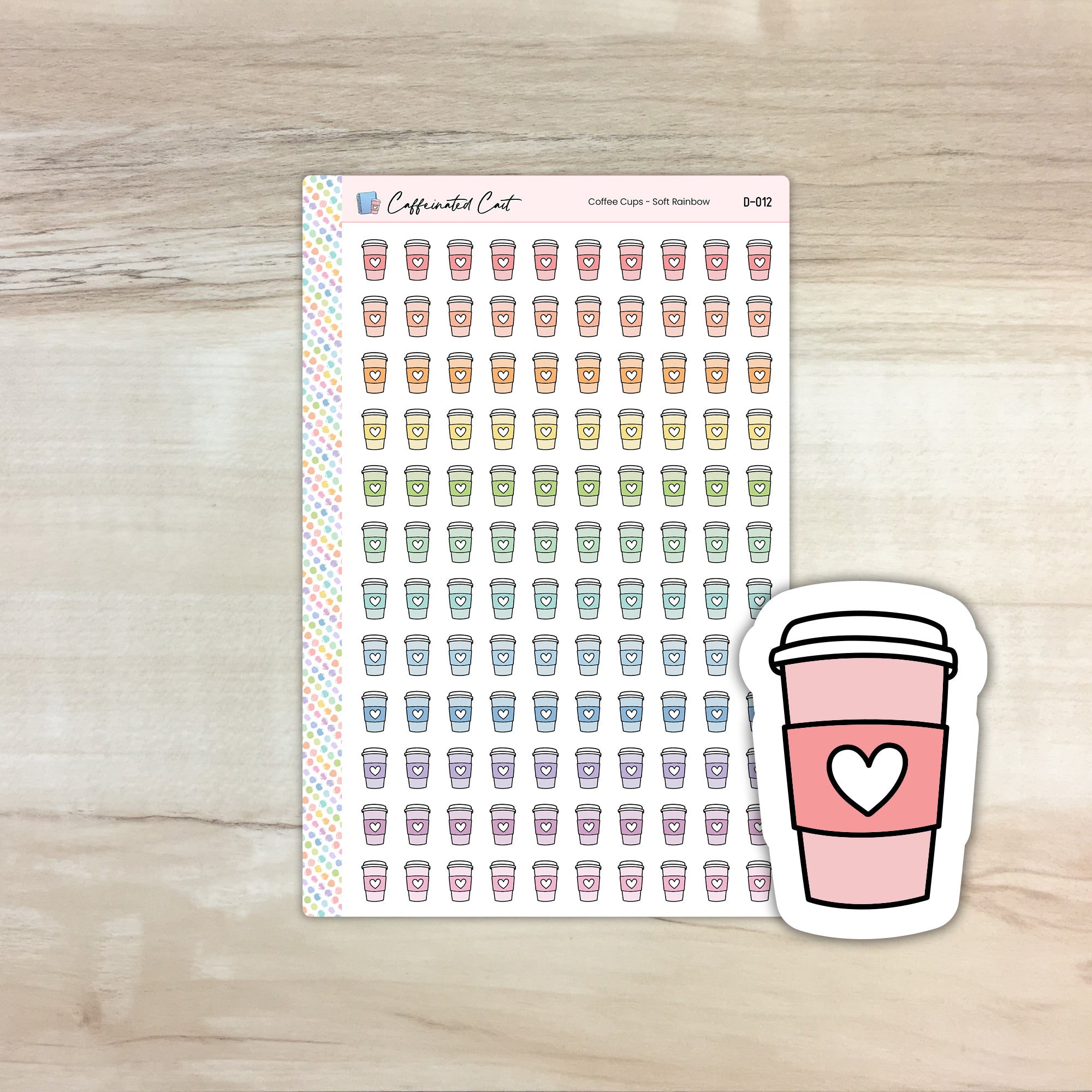 Coffee Cup Doodle Icon Stickers - Soft Rainbow Colorway [ D-012 ]