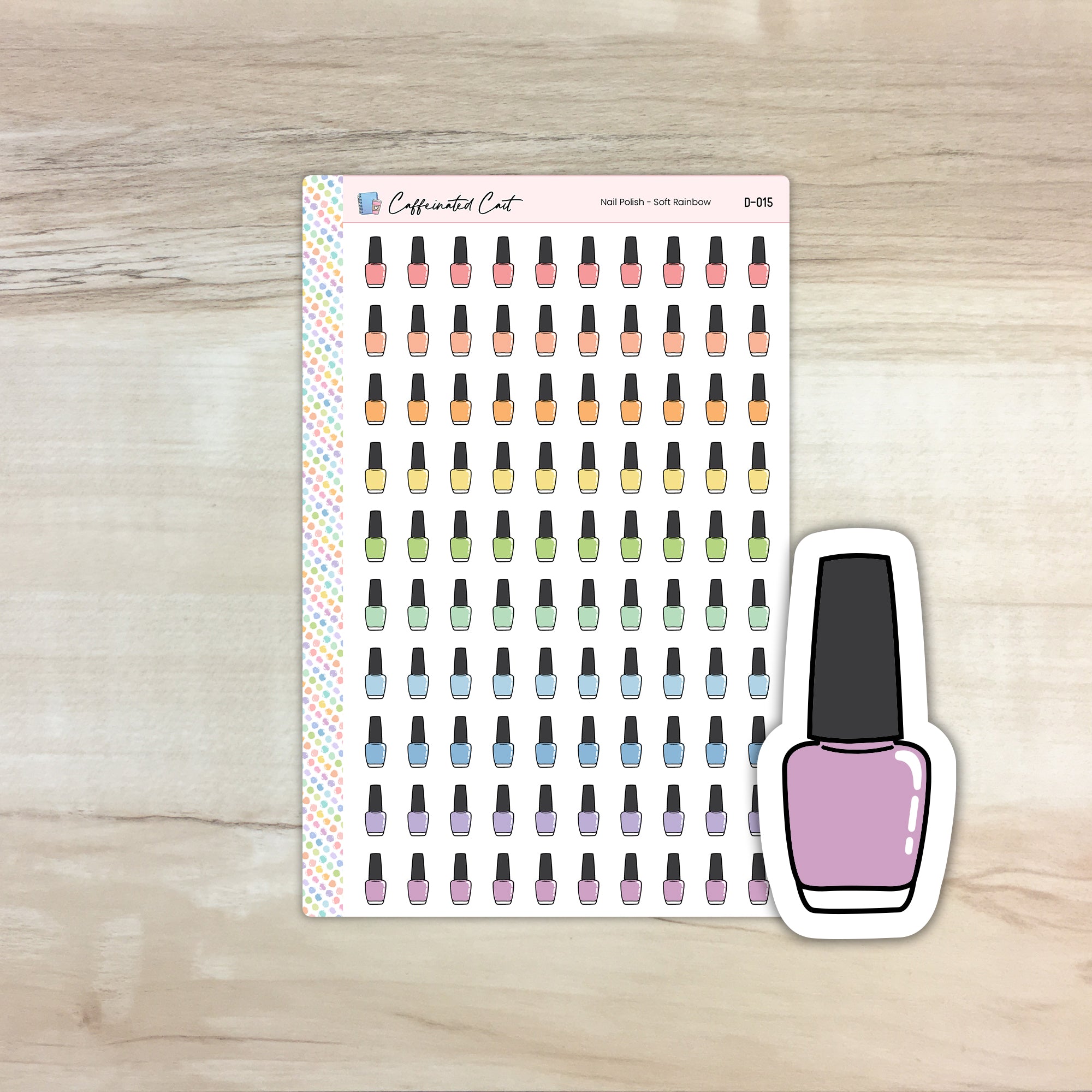 Nail Polish Doodle Icon Stickers - Soft Rainbow Colorway [ D-015 ]