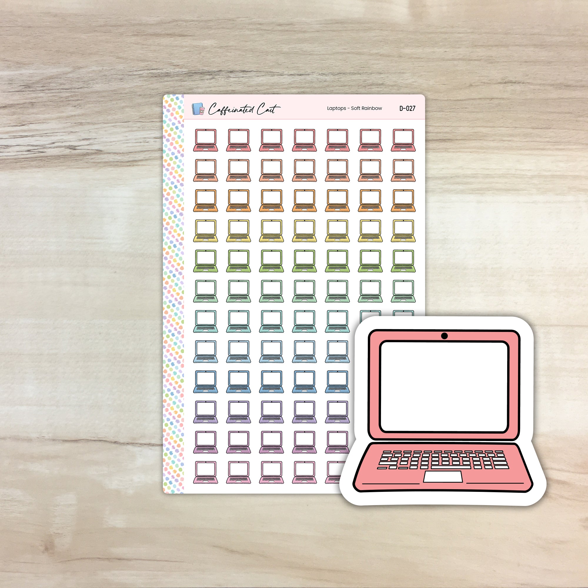 Laptop Doodle Icon Stickers - Soft Rainbow Colorway [ D-027 ]