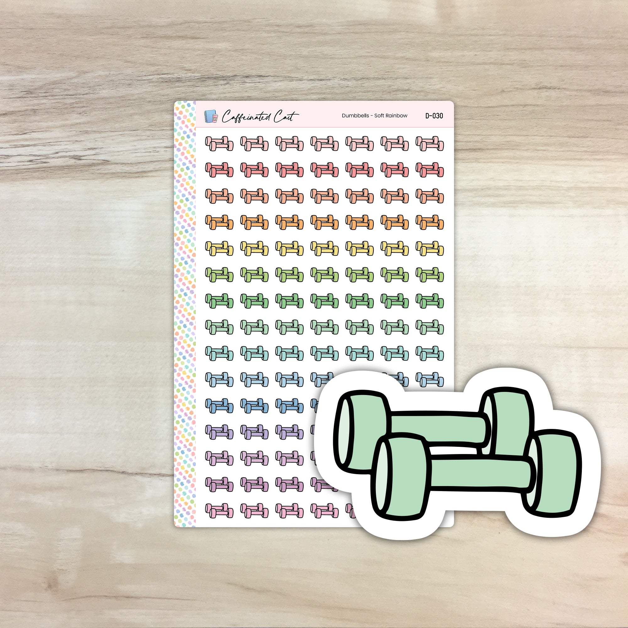 Dumbbells Doodle Icon Stickers - Soft Rainbow Colorway [ D-030 ]