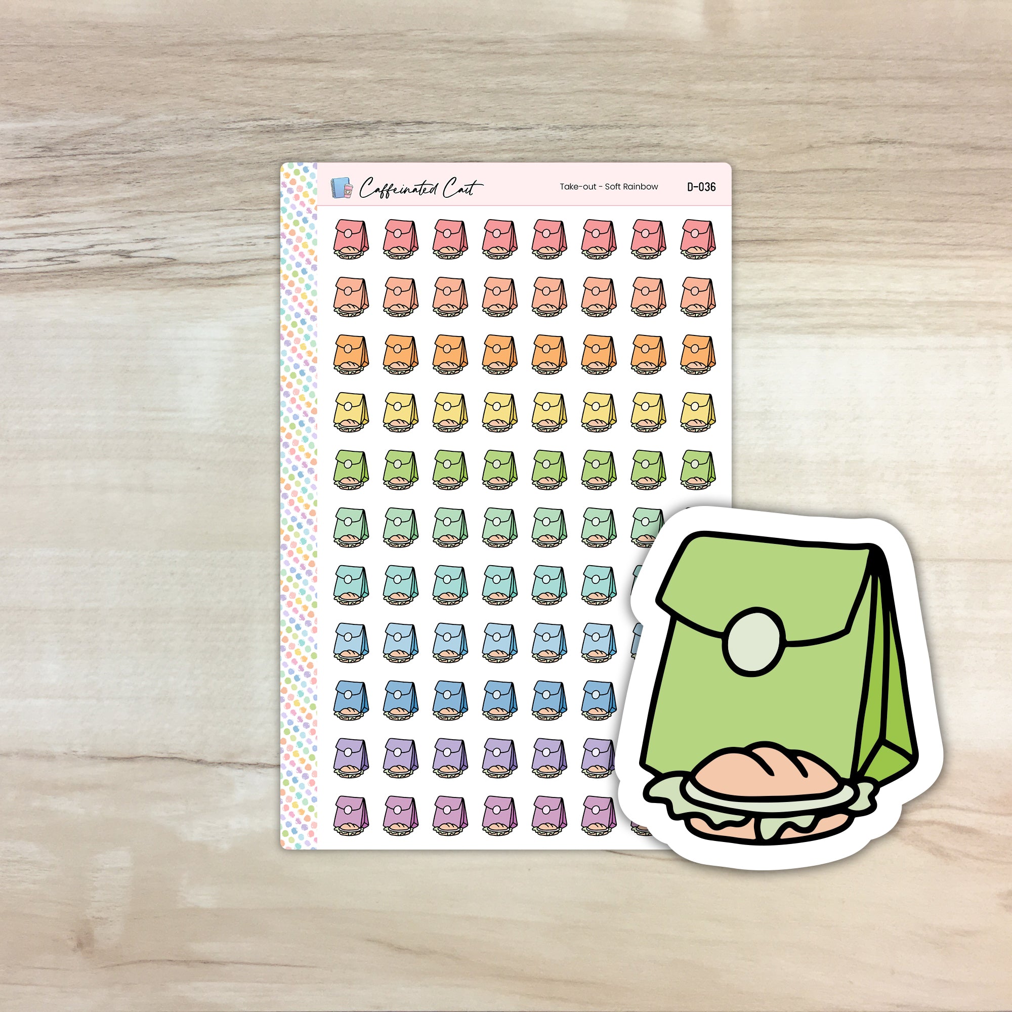 Takeout Doodle Icon Stickers - Soft Rainbow Colorway [ D-036 ]