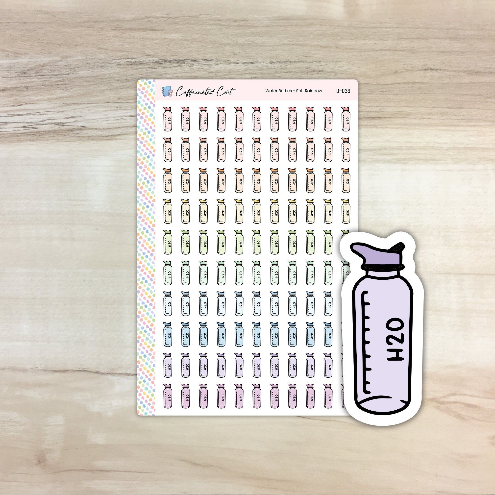 Water Bottle Doodle Icon Stickers - Soft Rainbow Colorway [ D-039 ]