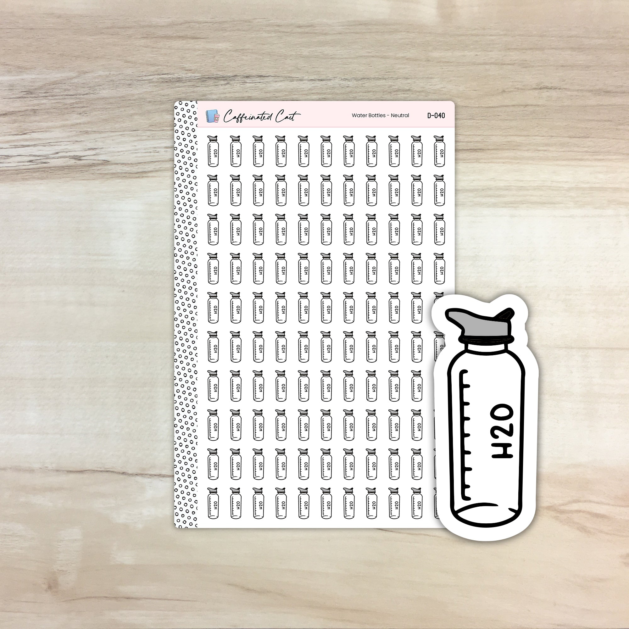 Water Bottle Doodle Icon Stickers - Neutral Colorway [ D-040 ]