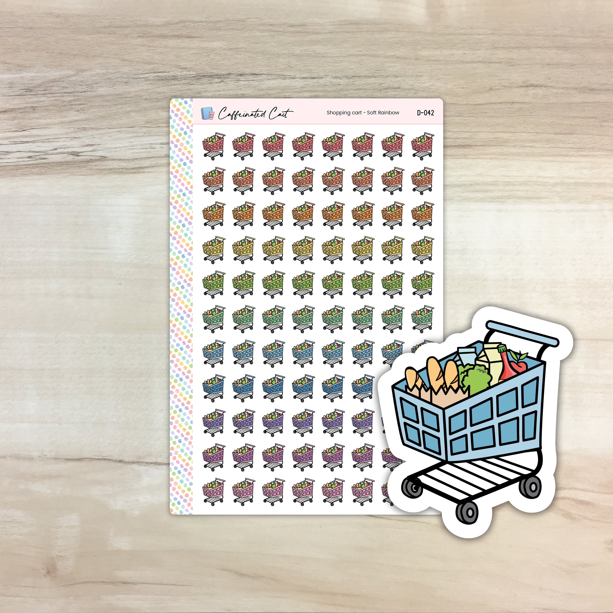 Shopping Cart Doodle Icon Stickers - Soft Rainbow Colorway [ D-042 ]