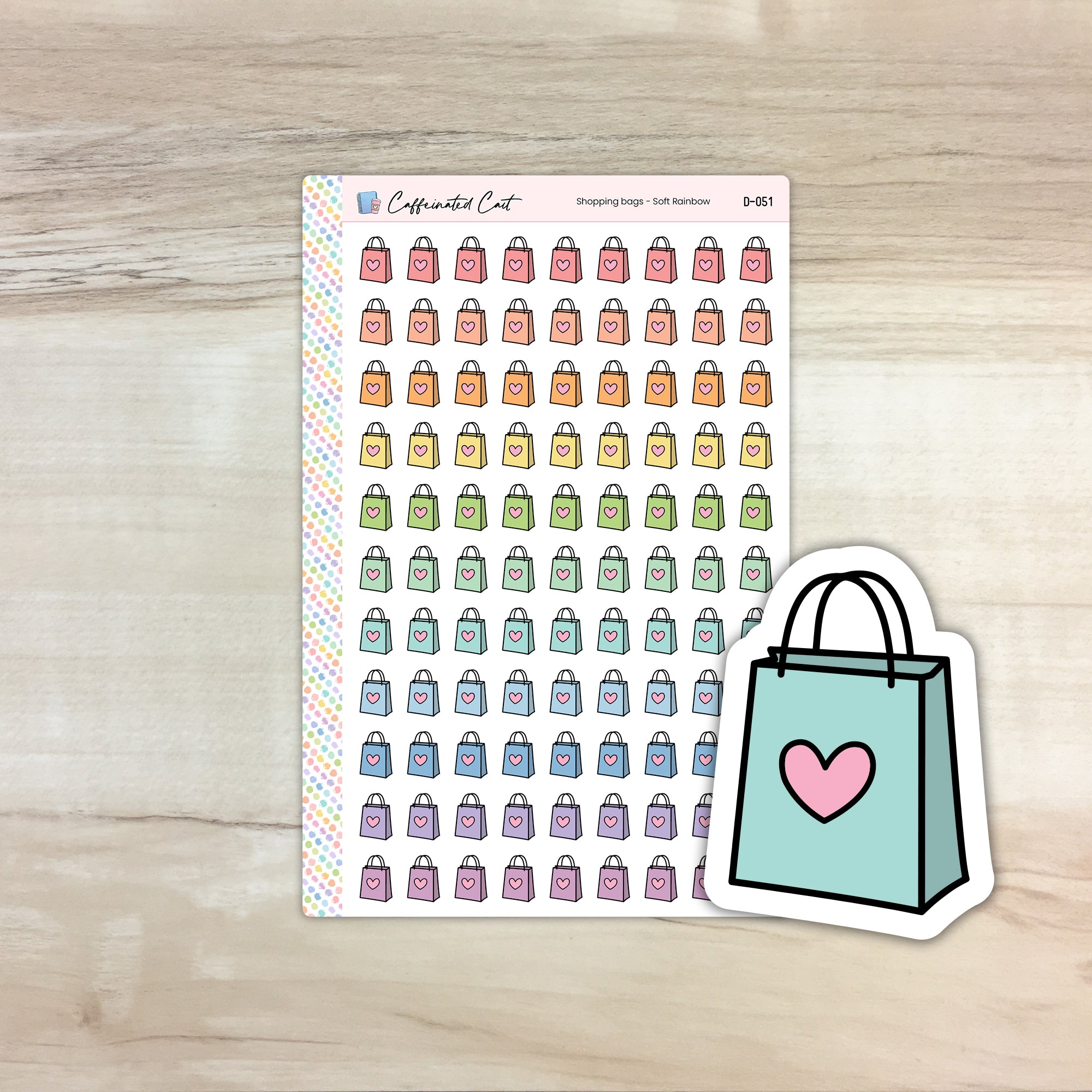 Shopping Bag Doodle Icon Stickers - Soft Rainbow Colorway [ D-051 ]