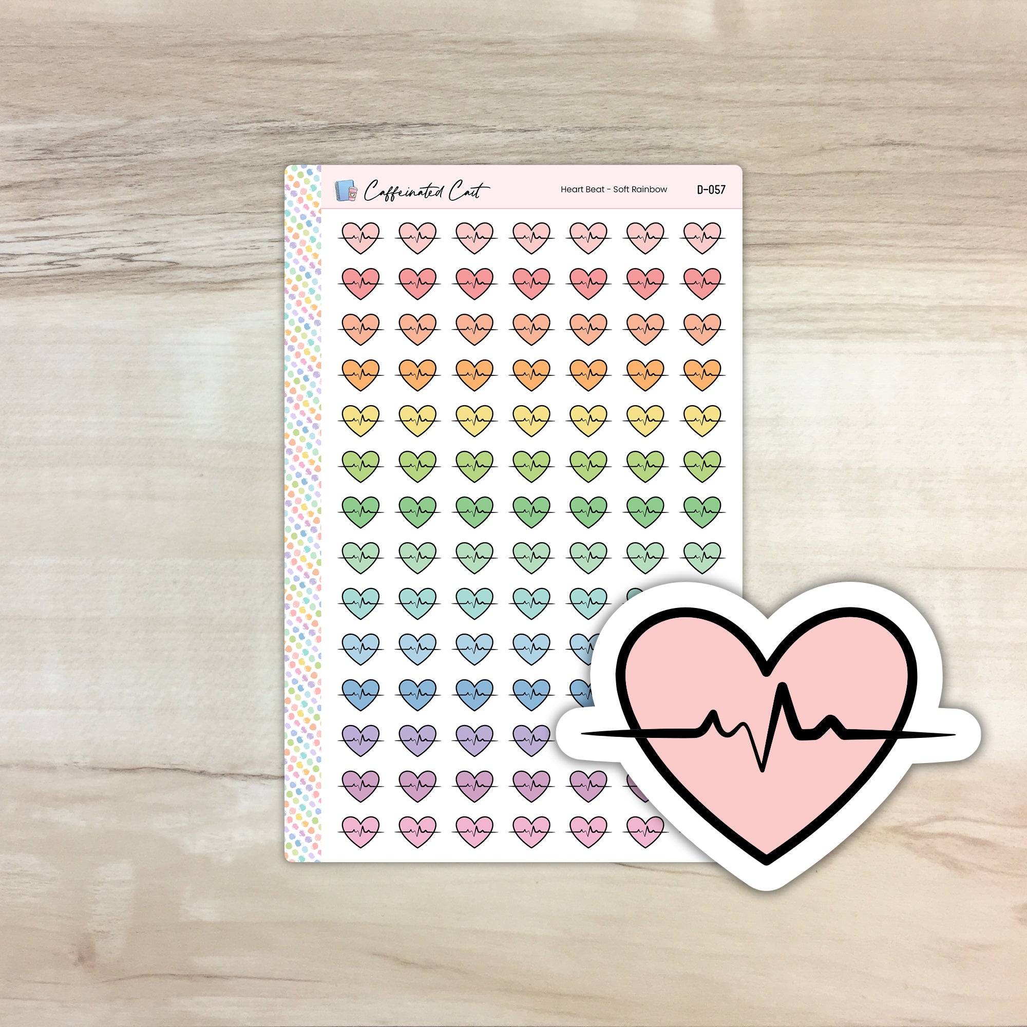 Heartbeat Doodle Icon Stickers - Soft Rainbow Colorway [ D-057 ]