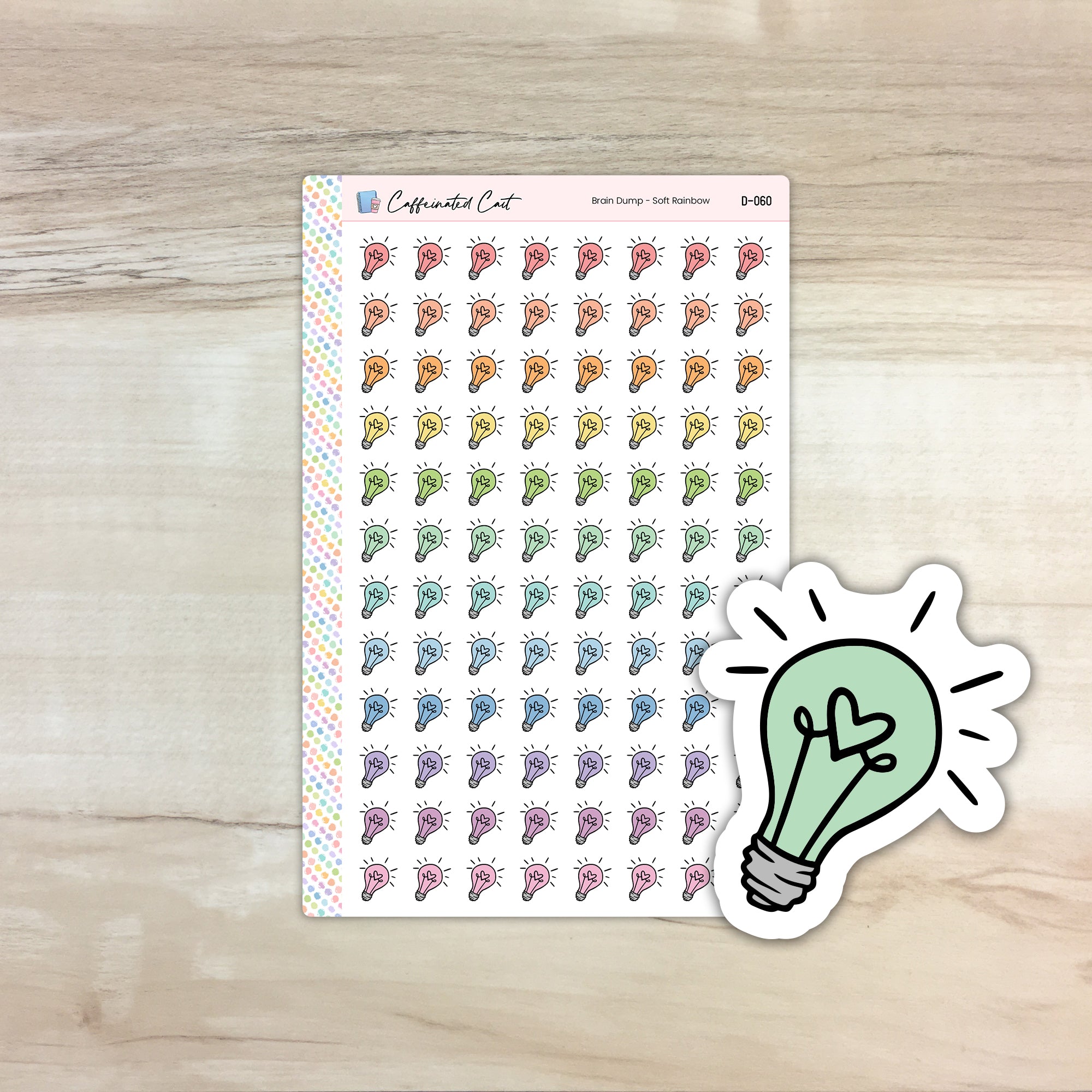 Light Bulb Doodle Icon Stickers - Soft Rainbow Colorway [ D-060 ]