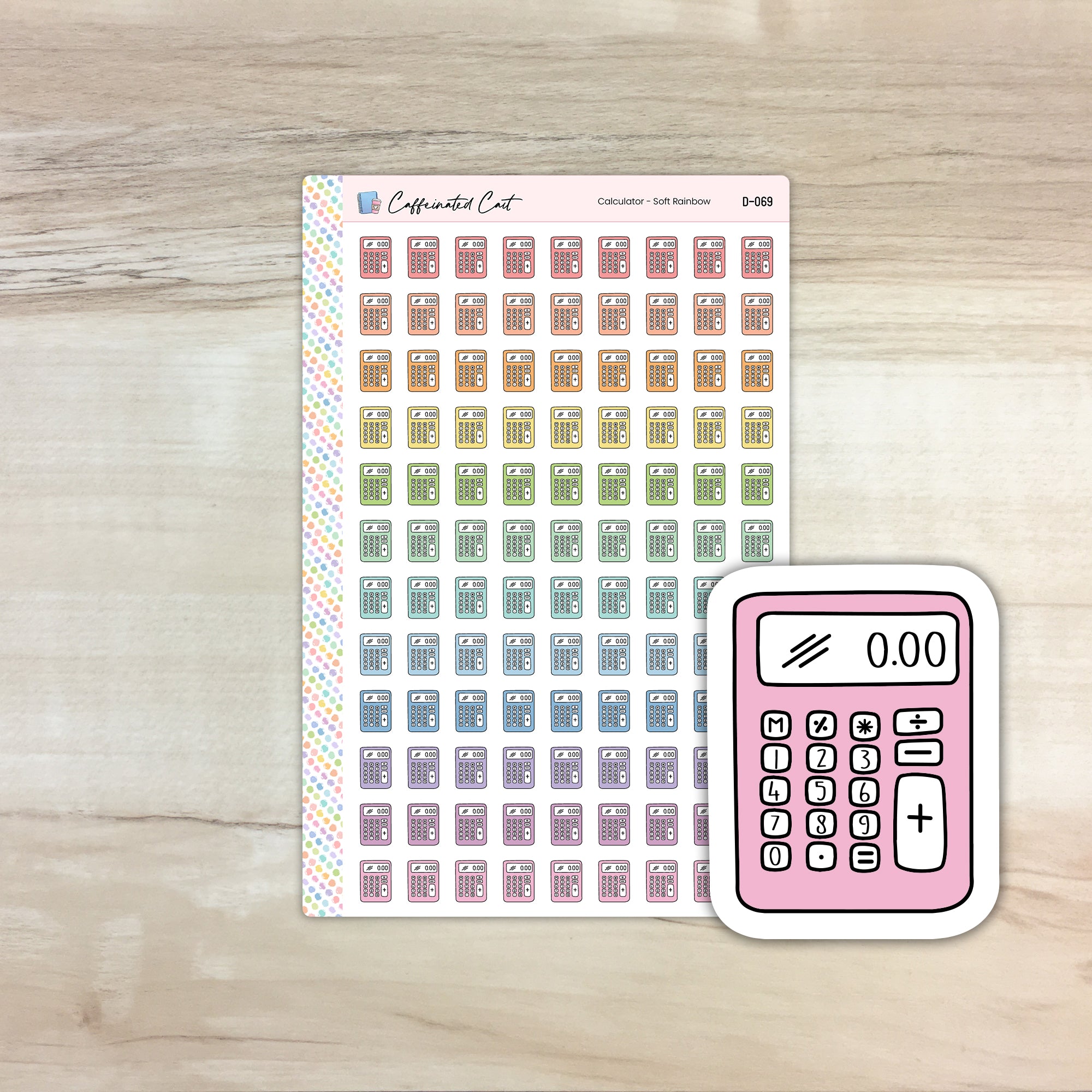 Calculator Doodle Icon Stickers - Soft Rainbow Colorway [ D-069 ]