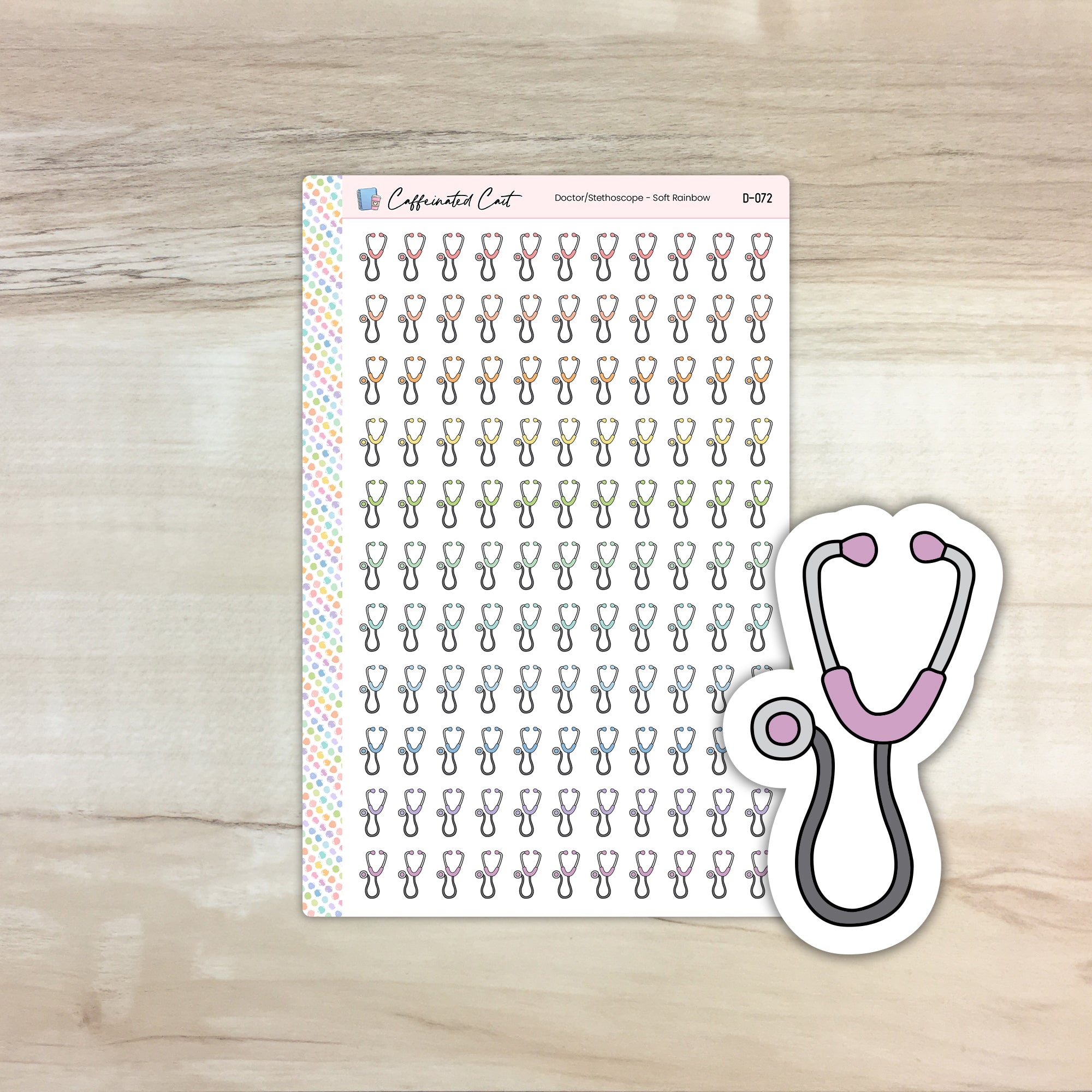 Doctor/Stethoscope Doodle Icon Stickers - Soft Rainbow Colorway [ D-072 ]