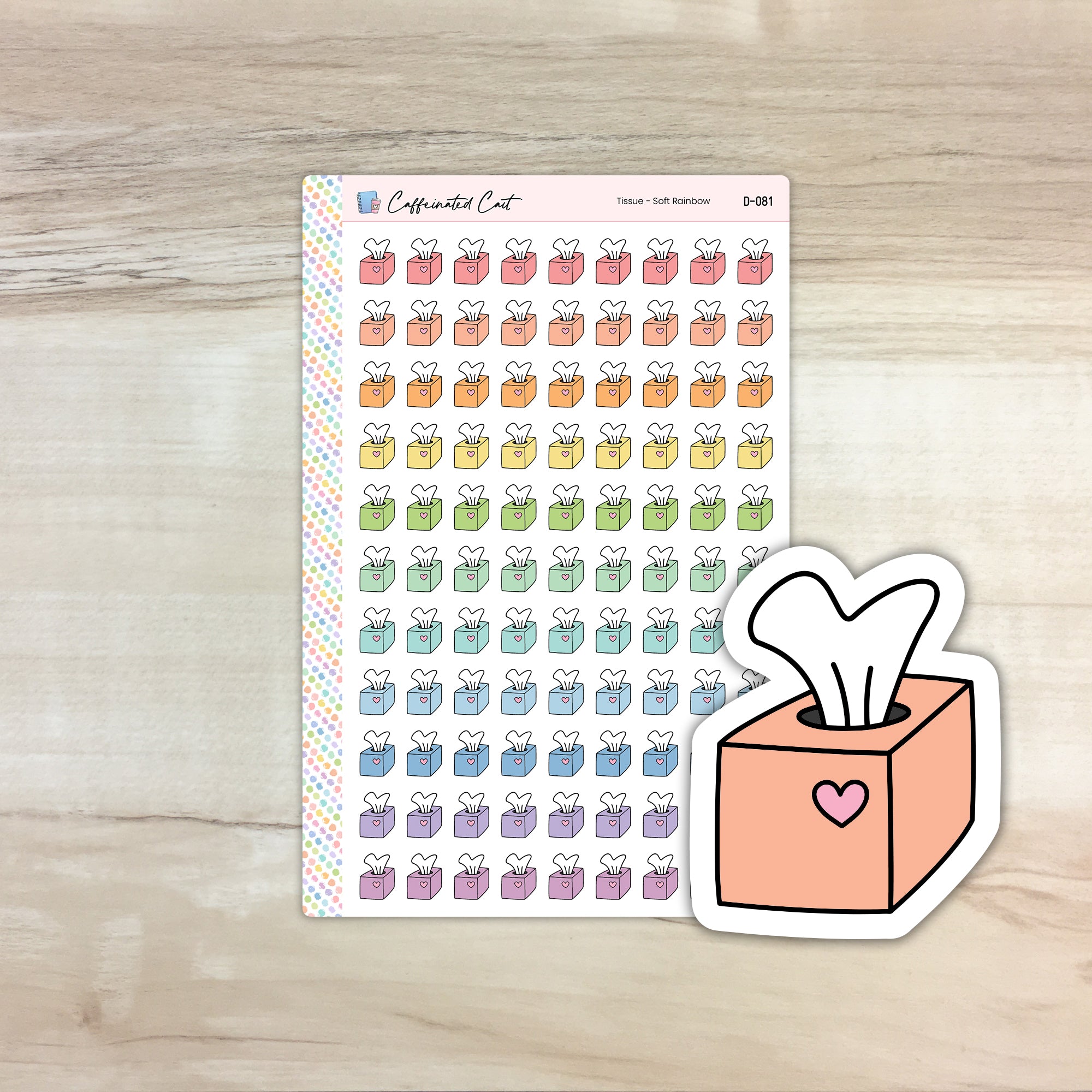 Tissue Box Doodle Icon Stickers - Soft Rainbow Colorway [ D-081 ]