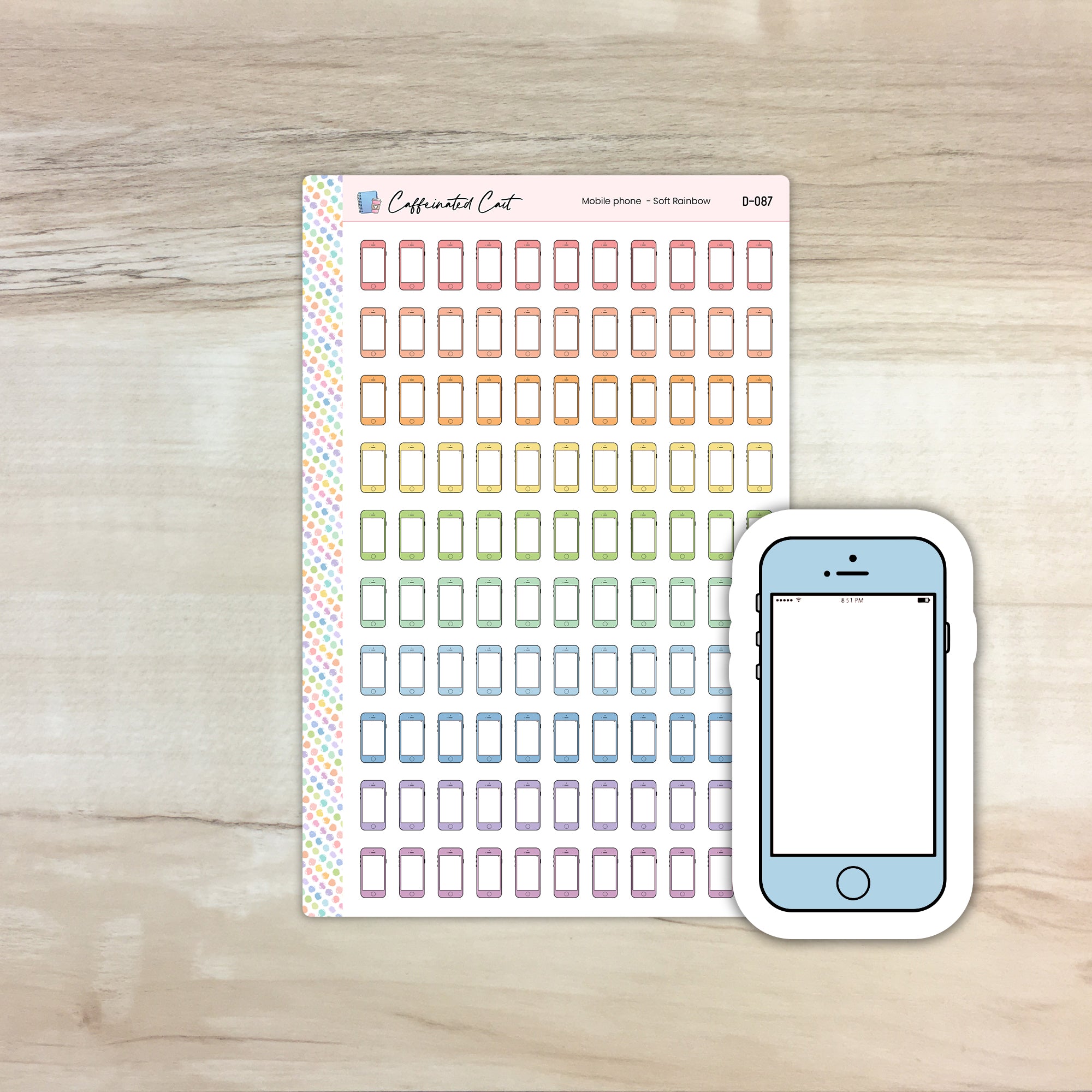 Cell Phone Doodle Icon Stickers - Soft Rainbow Colorway [ D-087 ]