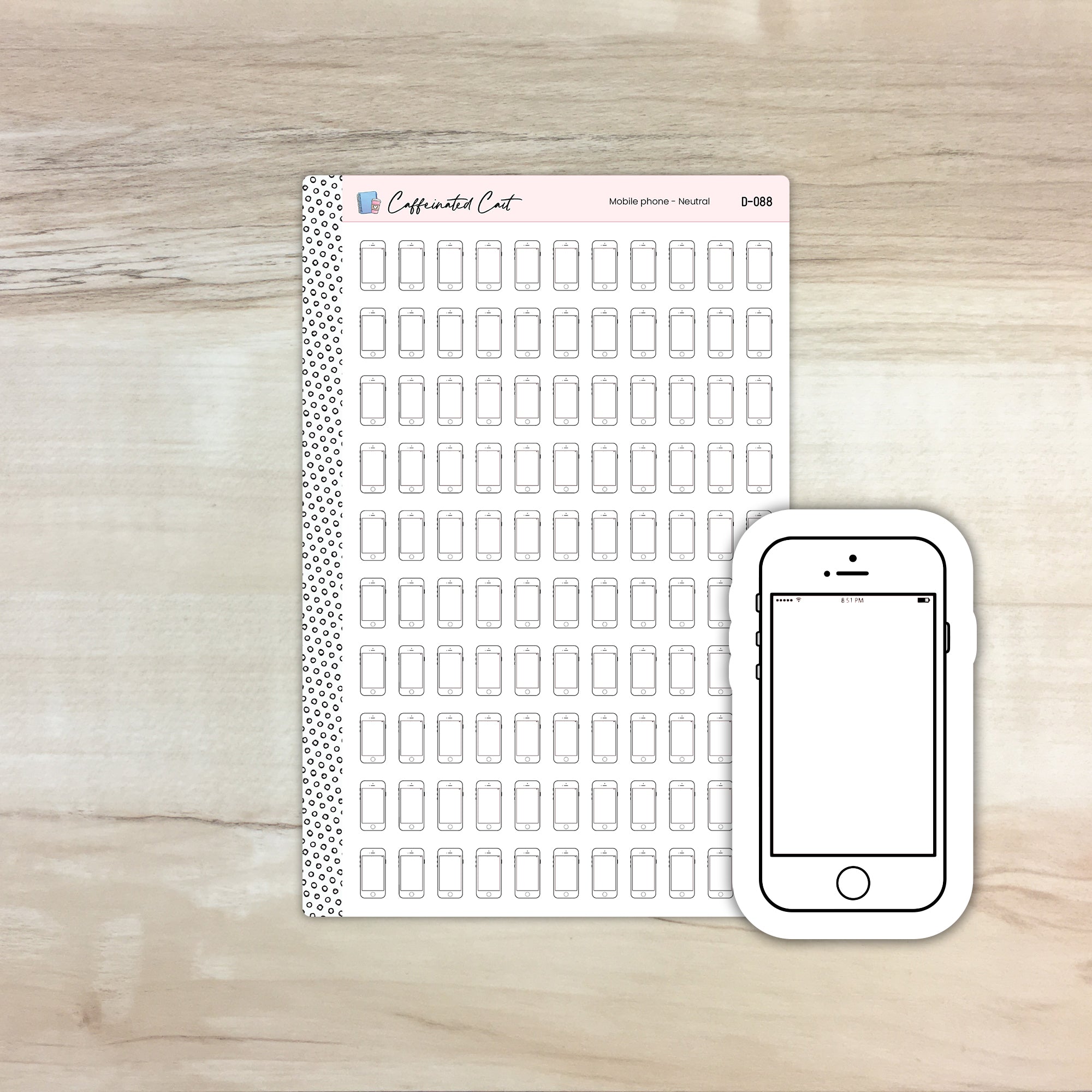 Cell Phone Doodle Icon Stickers - Neutral Colorway [ D-088 ]