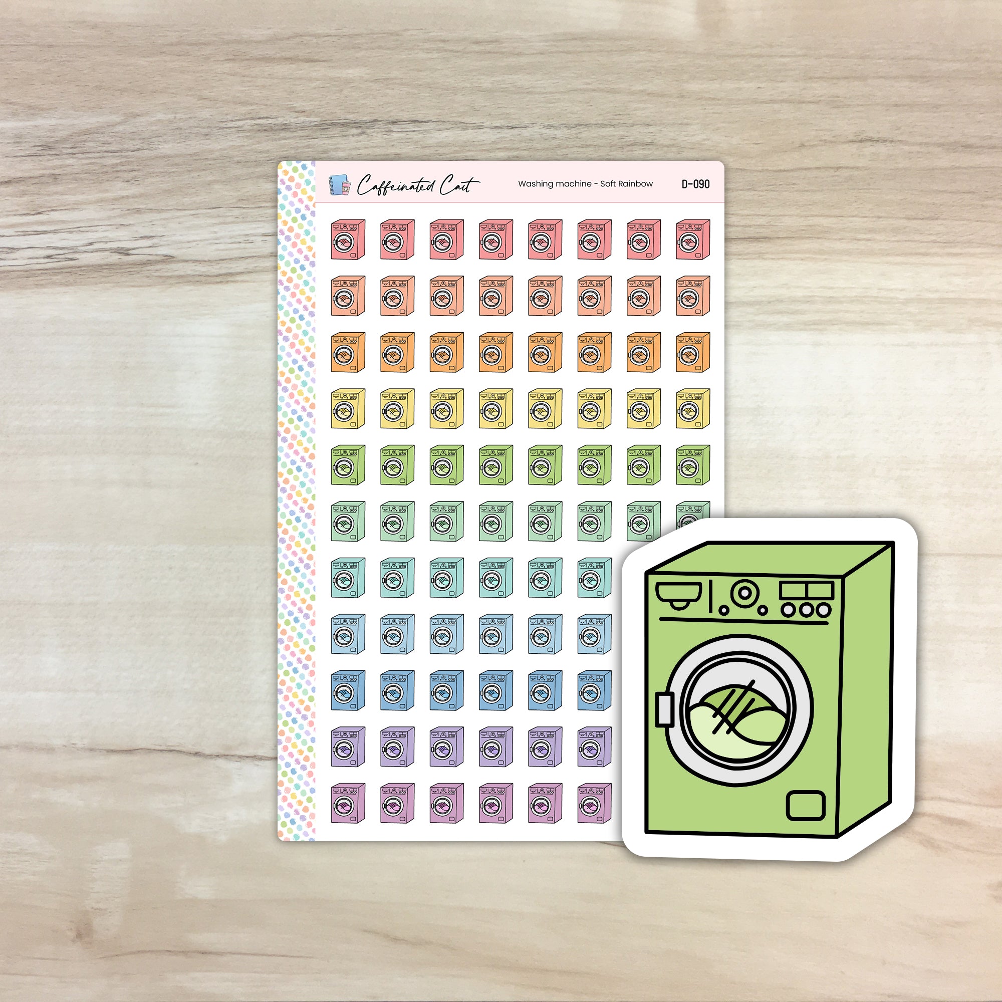 Washing Machine Doodle Icon Stickers - Soft Rainbow Colorway [ D-090 ]