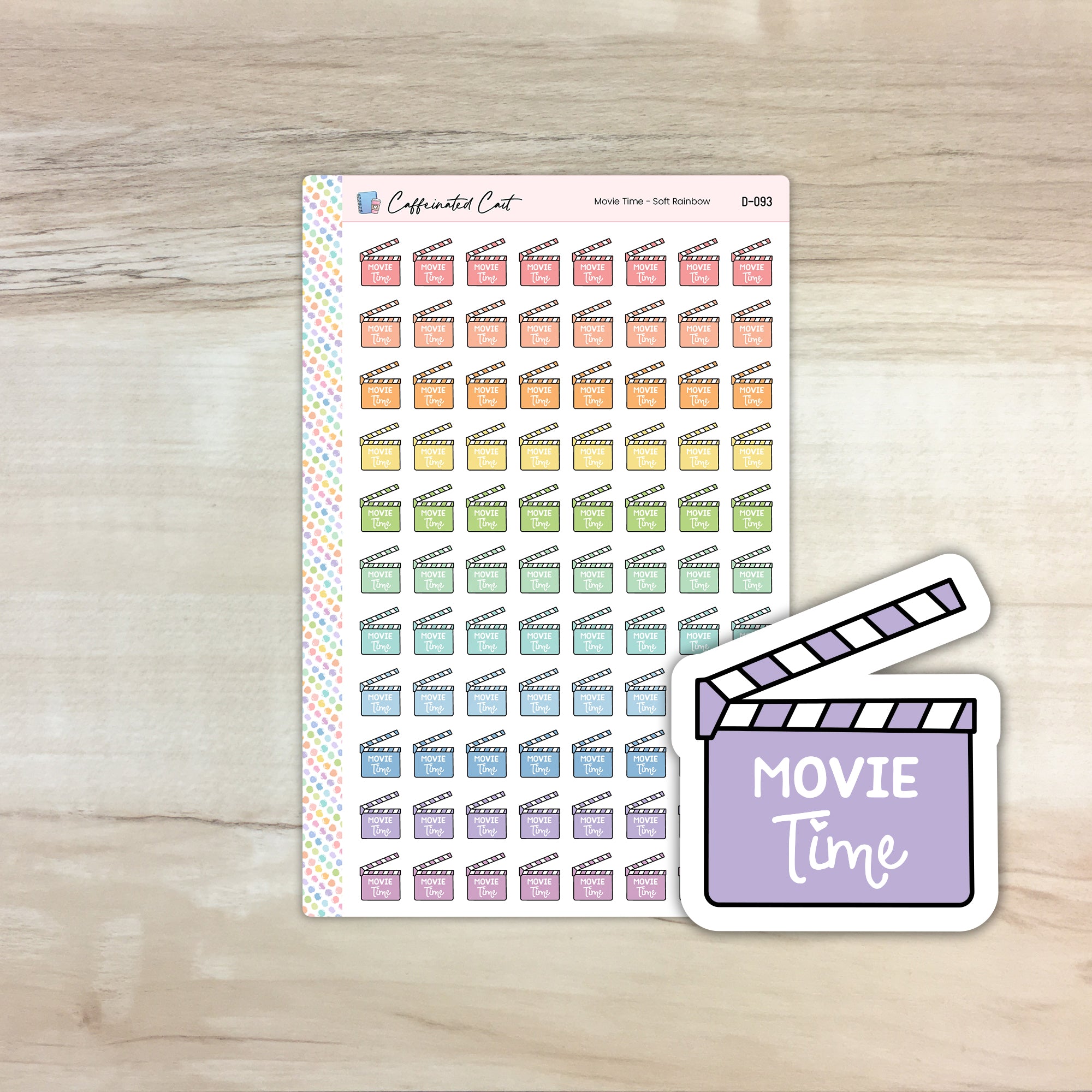 Movie Time Doodle Icon Stickers - Soft Rainbow Colorway [ D-093 ]