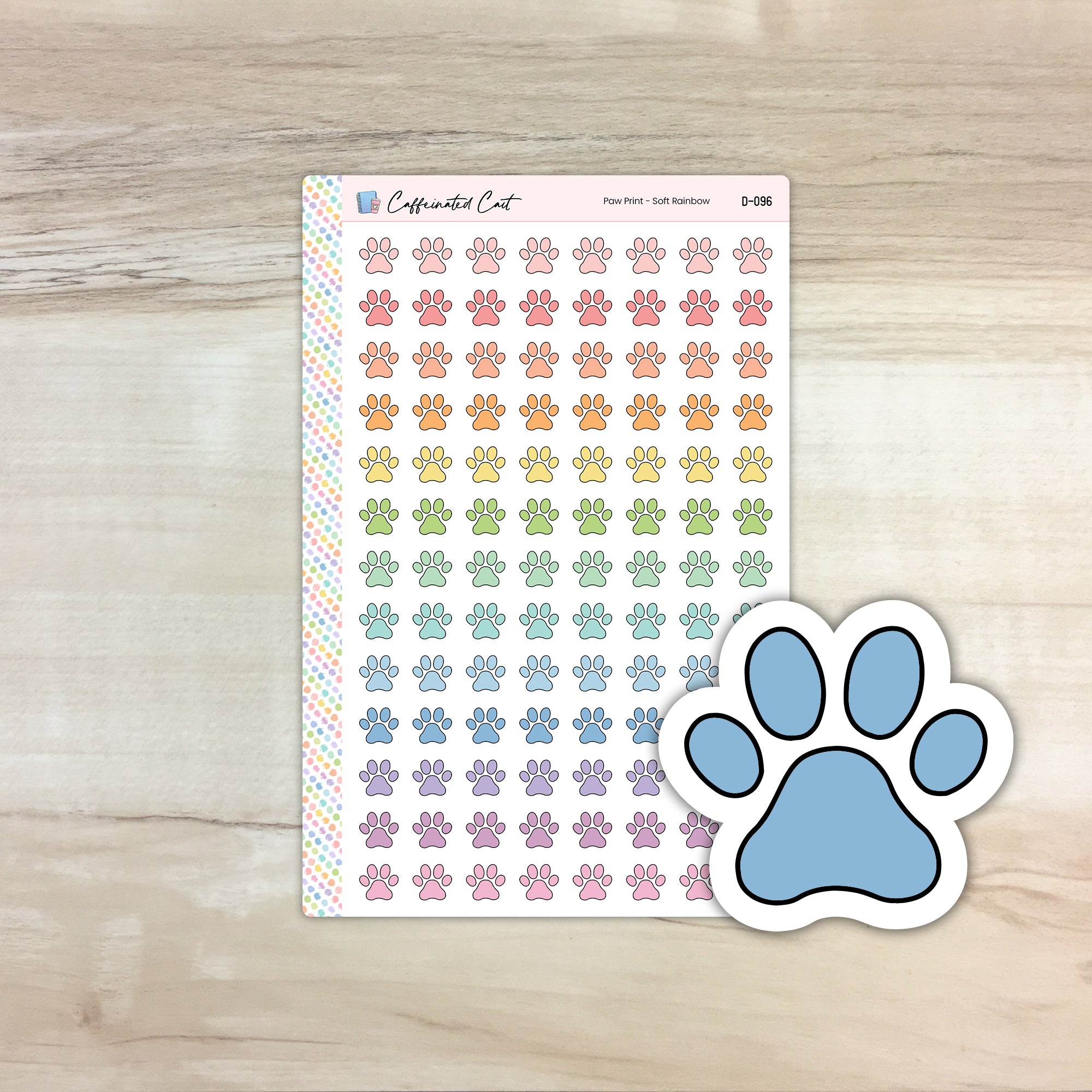 Paw Print Doodle Icon Stickers - Soft Rainbow Colorway [ D-096 ]