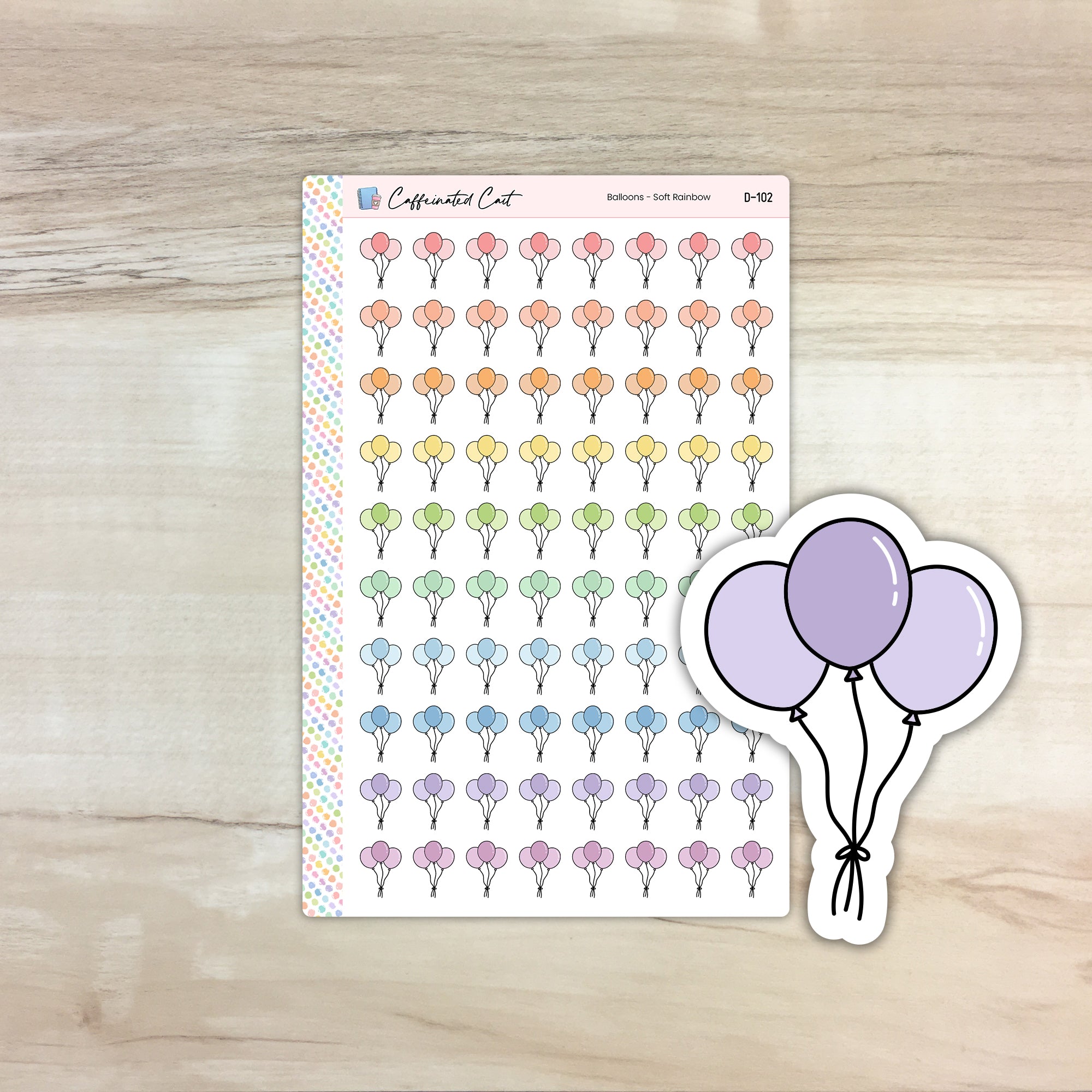 Balloons Doodle Icon Stickers - Soft Rainbow Colorway [ D-102 ]