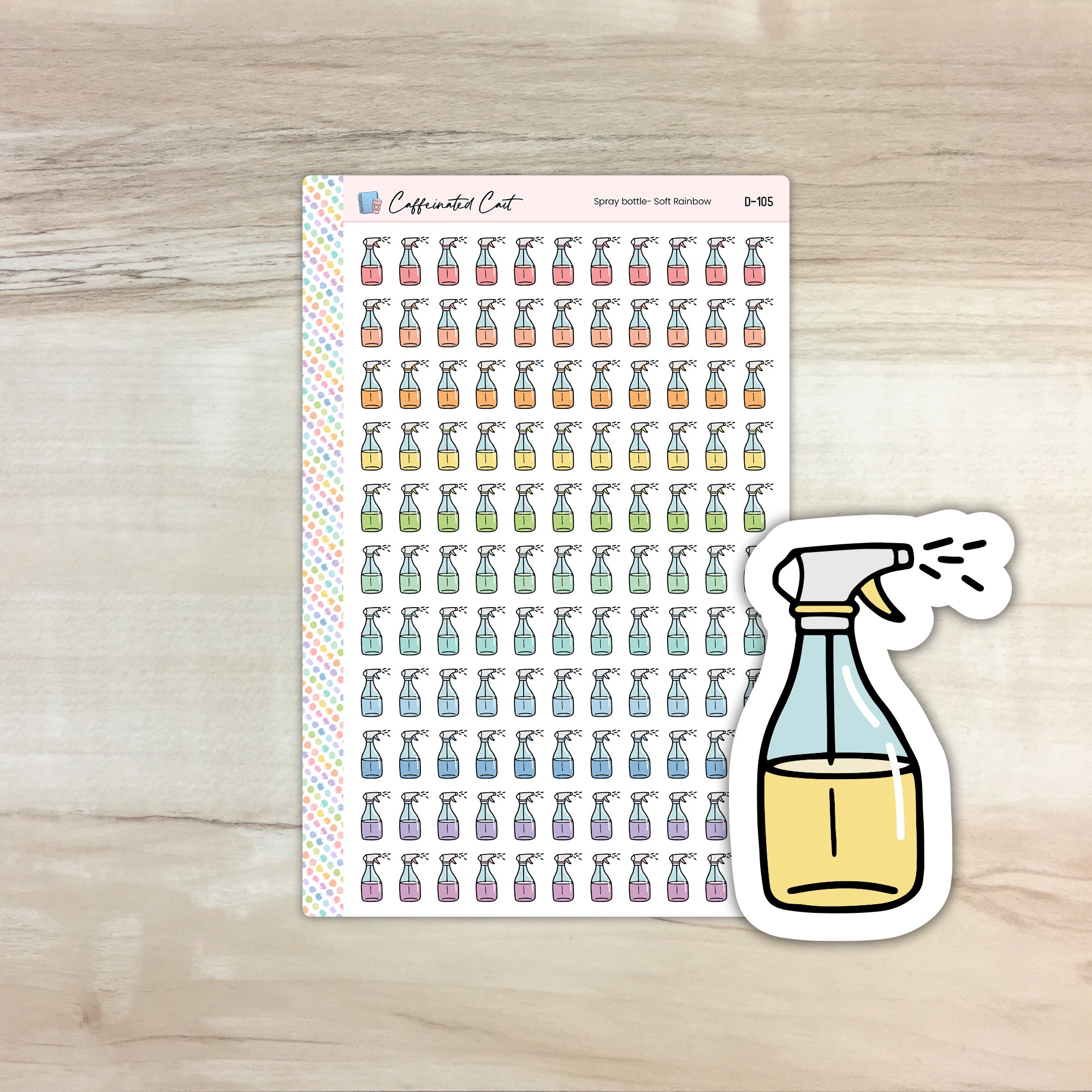 Spray Bottle Doodle Icon Stickers - Soft Rainbow Colorway [ D-105 ]