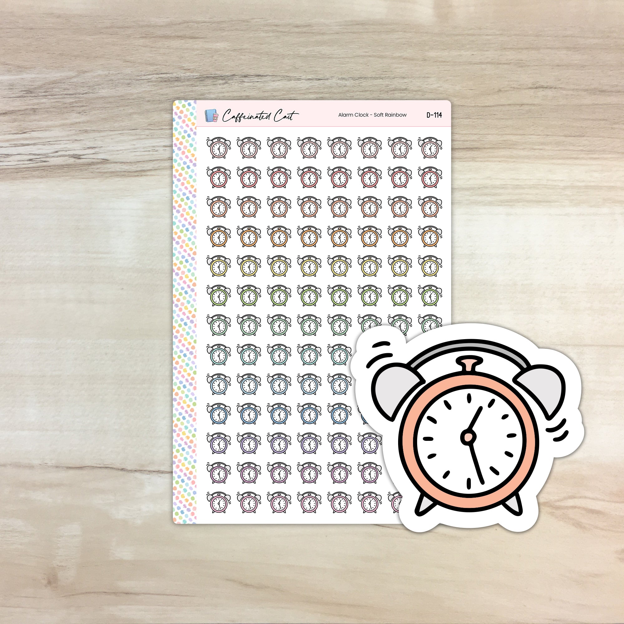 Alarm Clock Doodle Icon Stickers - Soft Rainbow Colorway [ D-114 ]