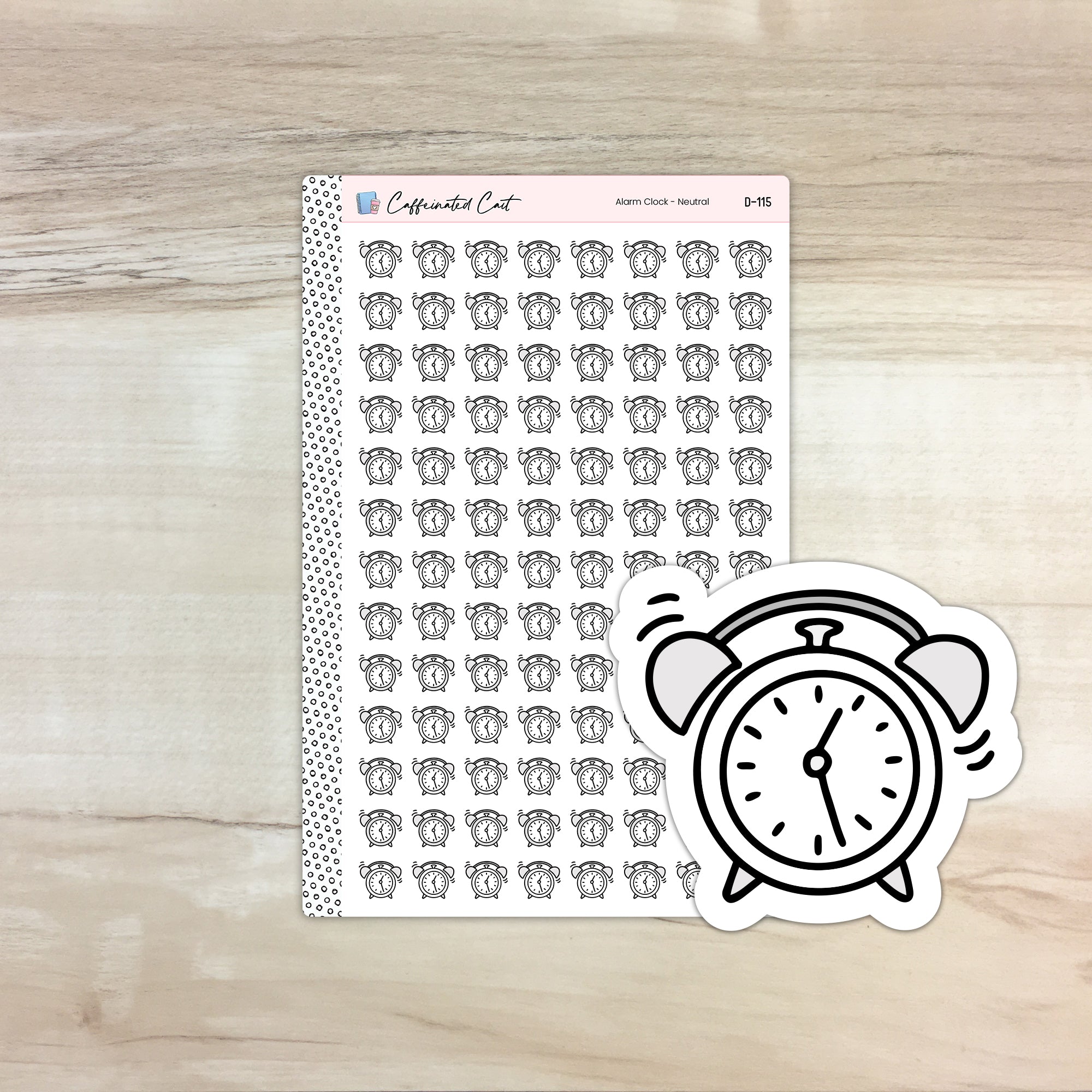 Alarm Clock Doodle Icon Stickers - Neutral Colorway [ D-115 ]