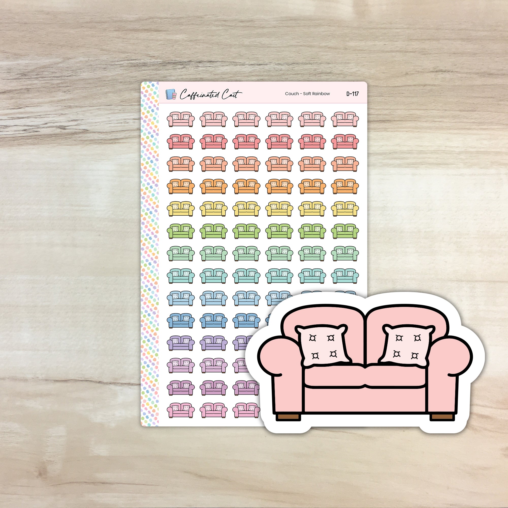 Couch Doodle Icon Stickers - Soft Rainbow Colorway [ D-117 ]