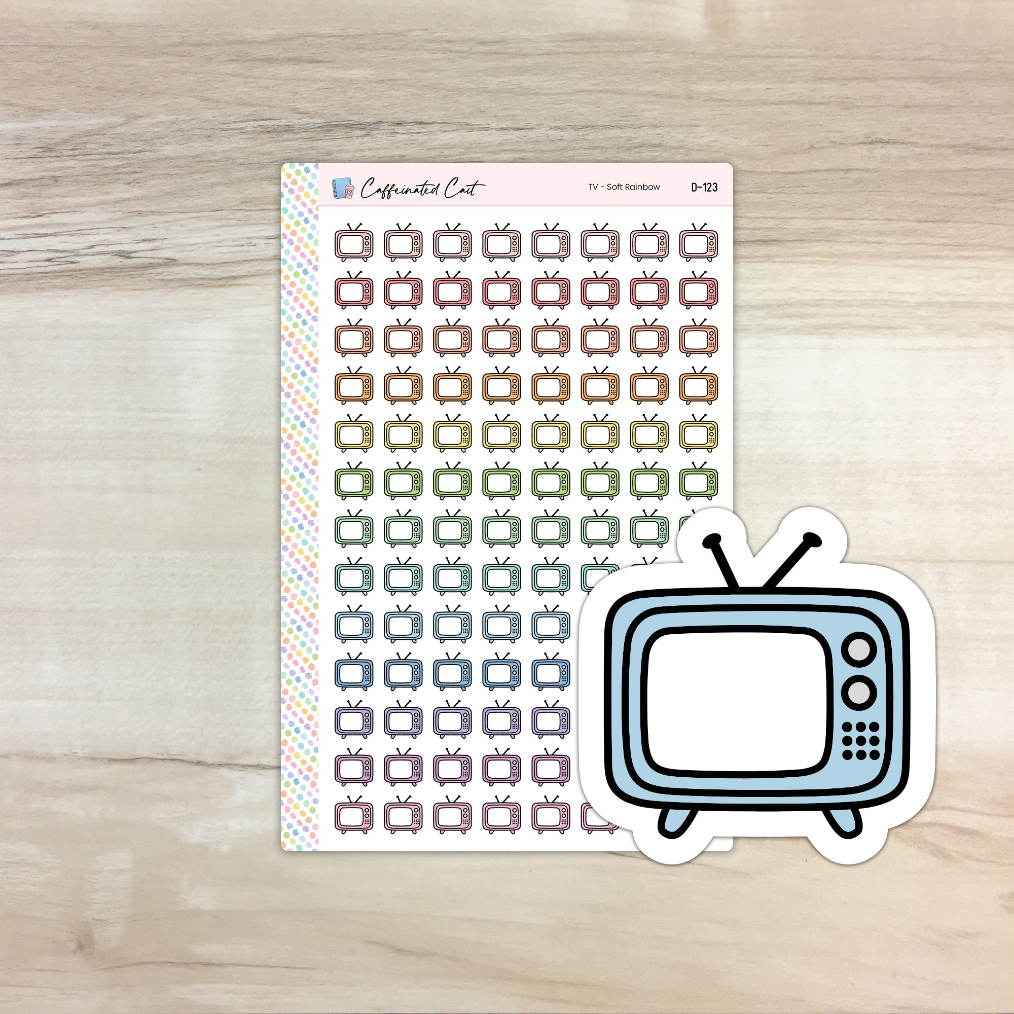 TV Doodle Icon Stickers - Soft Rainbow Colorway [ D-123 ]