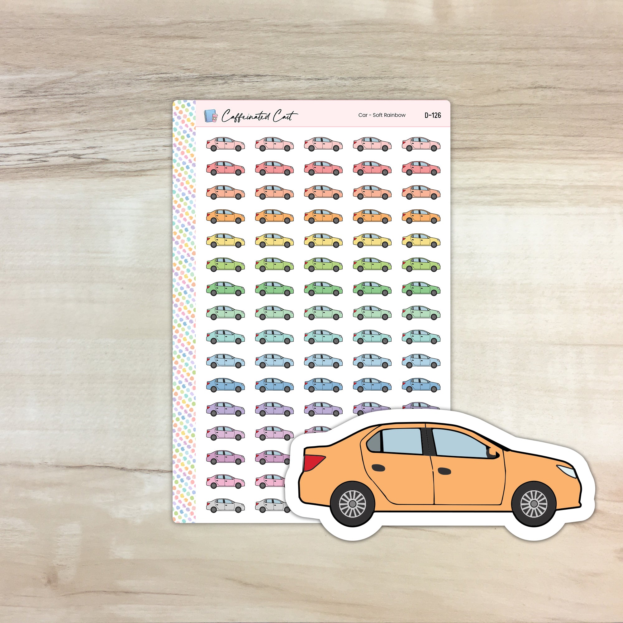 Car Doodle Icon Stickers - Soft Rainbow Colorway [ D-126 ]