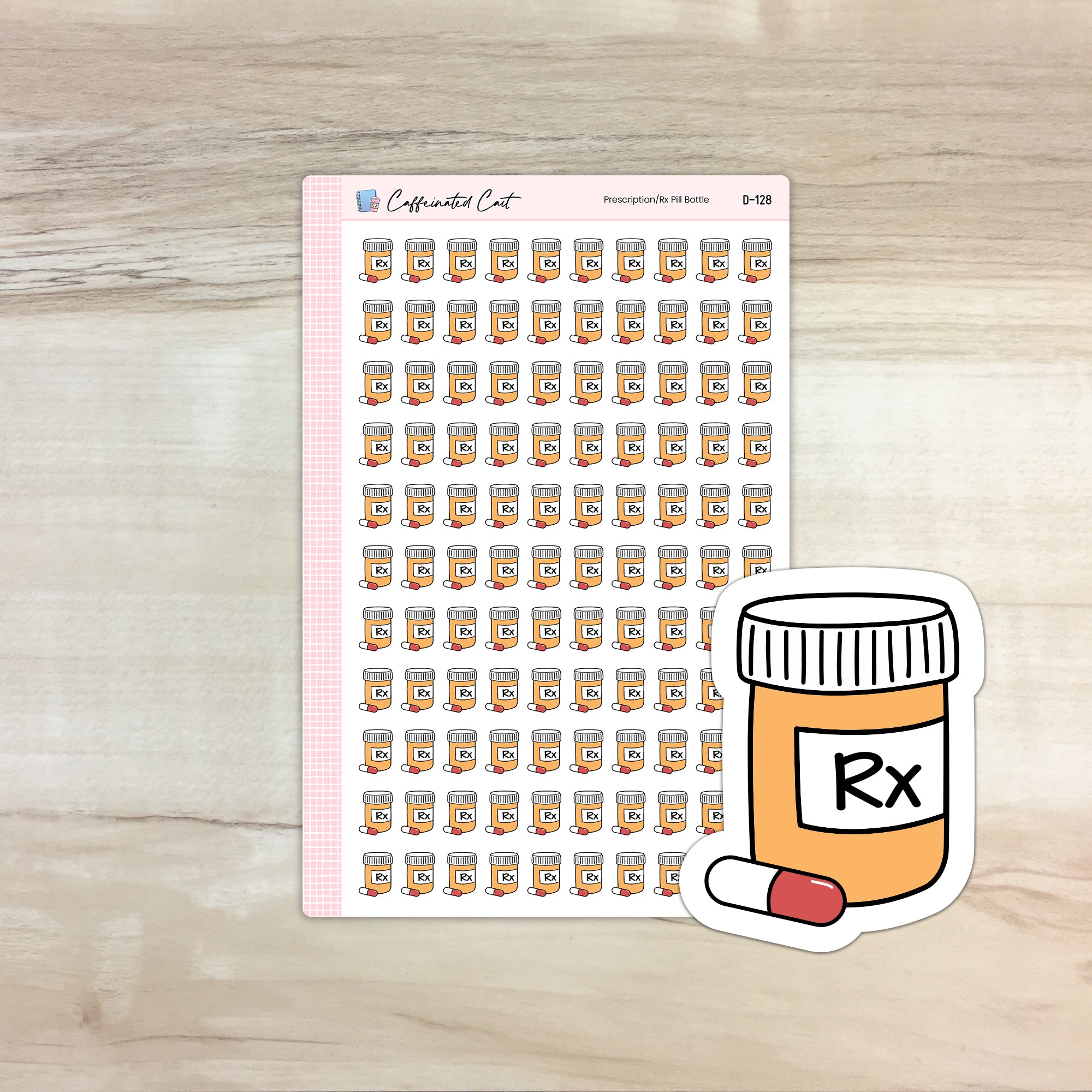 Prescription/Rx Pill Bottle Doodle Icon Stickers [ D-128 ]