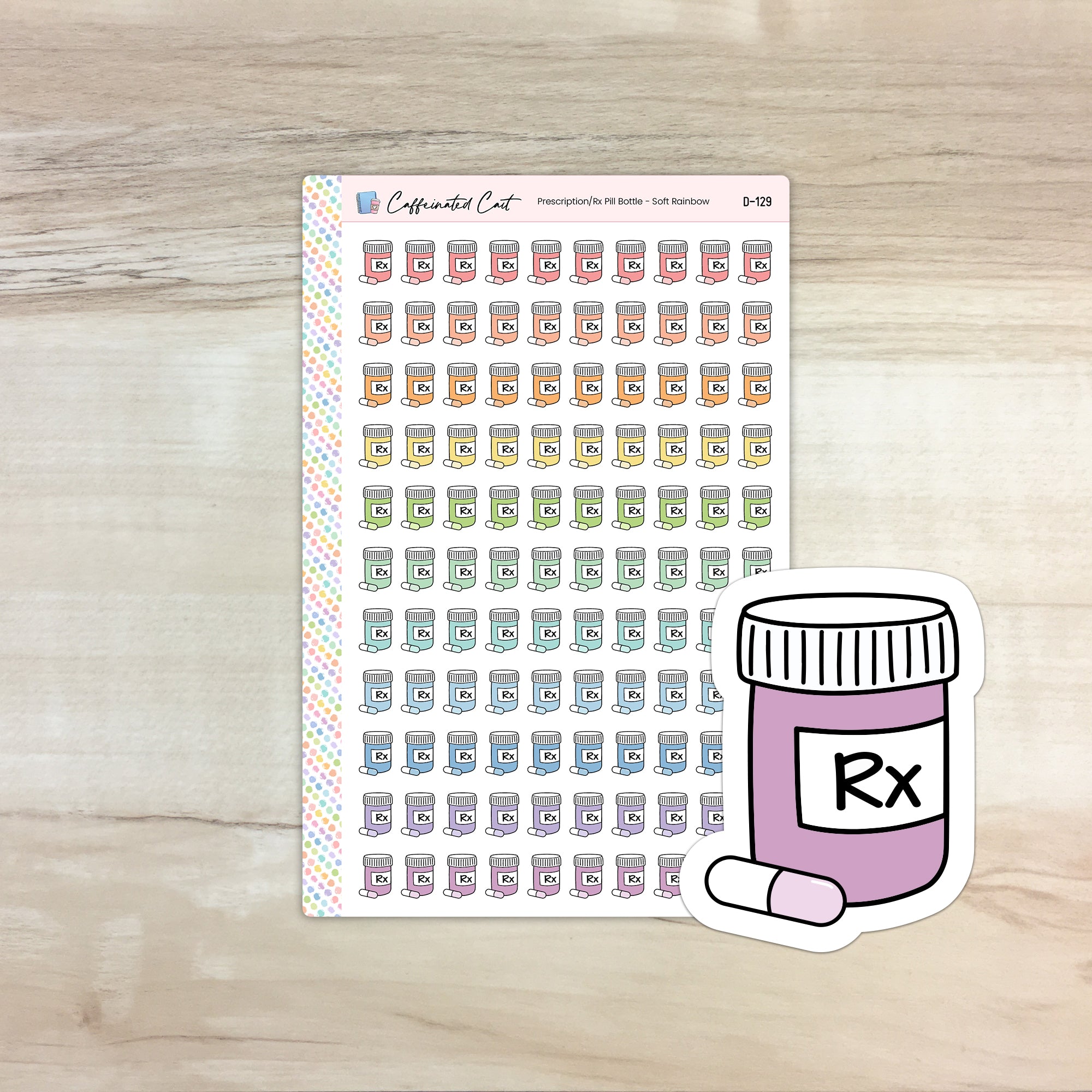 Prescription/Rx Pill Bottle Doodle Icon Stickers - Soft Rainbow Colorway [ D-129 ]