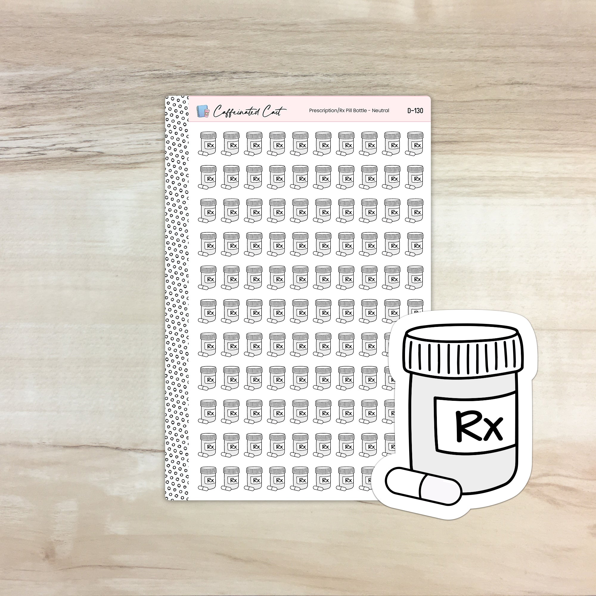 Prescription/Rx Pill Bottle Doodle Icon Stickers - Neutral Colorway [ D-130 ]