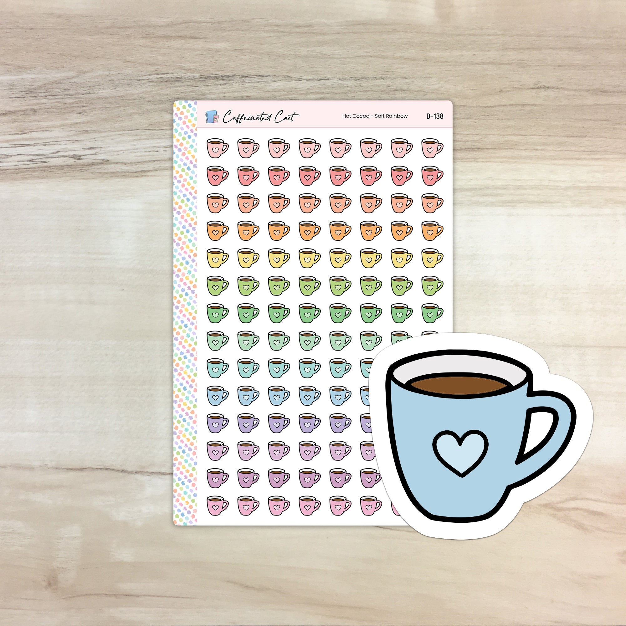 Coffee Mug Doodle Icon Stickers - Soft Rainbow Colorway [ D-138 ]