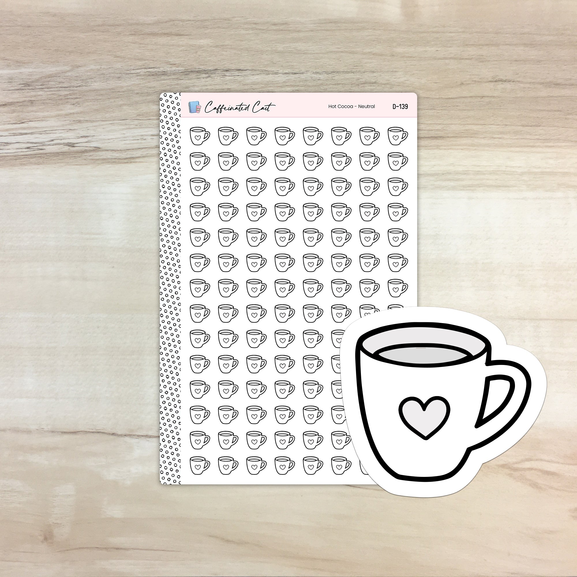 Coffee Mug Doodle Icon Stickers - Neutral Colorway [ D-139 ]