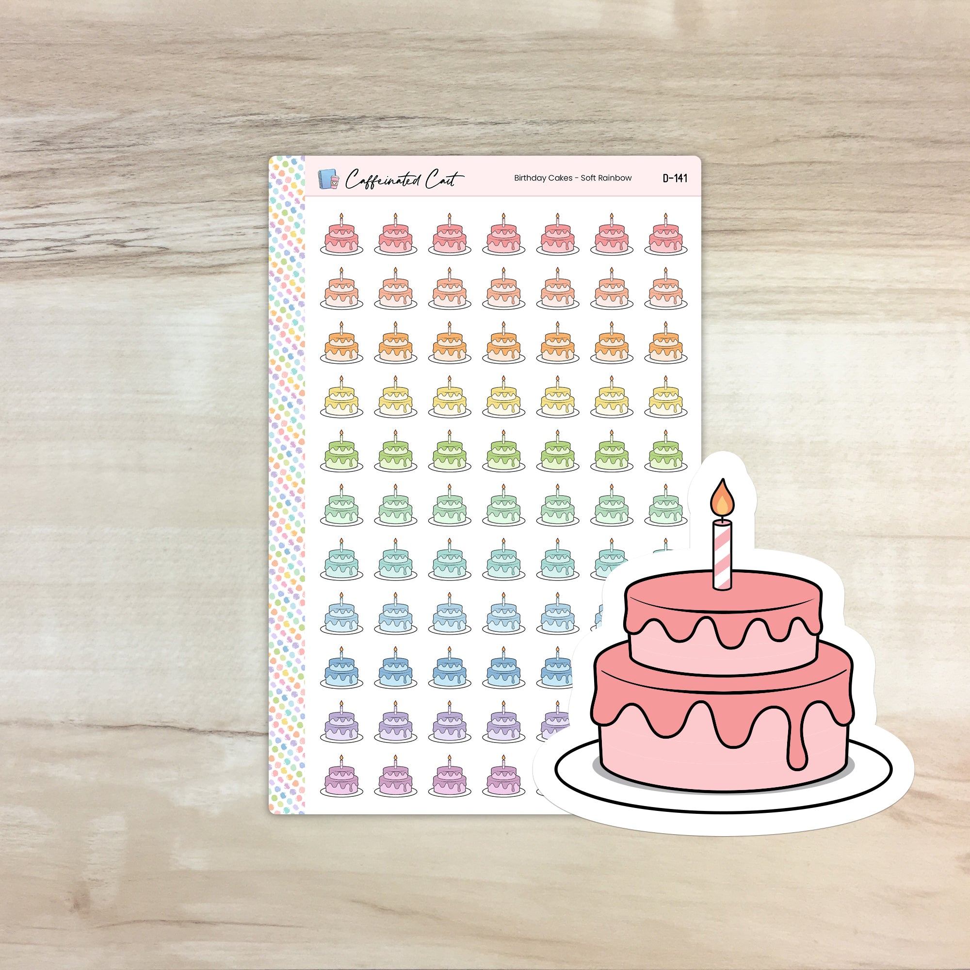 Birthday Cakes Doodle Icon Stickers - Soft Rainbow Colorway [ D-141 ]