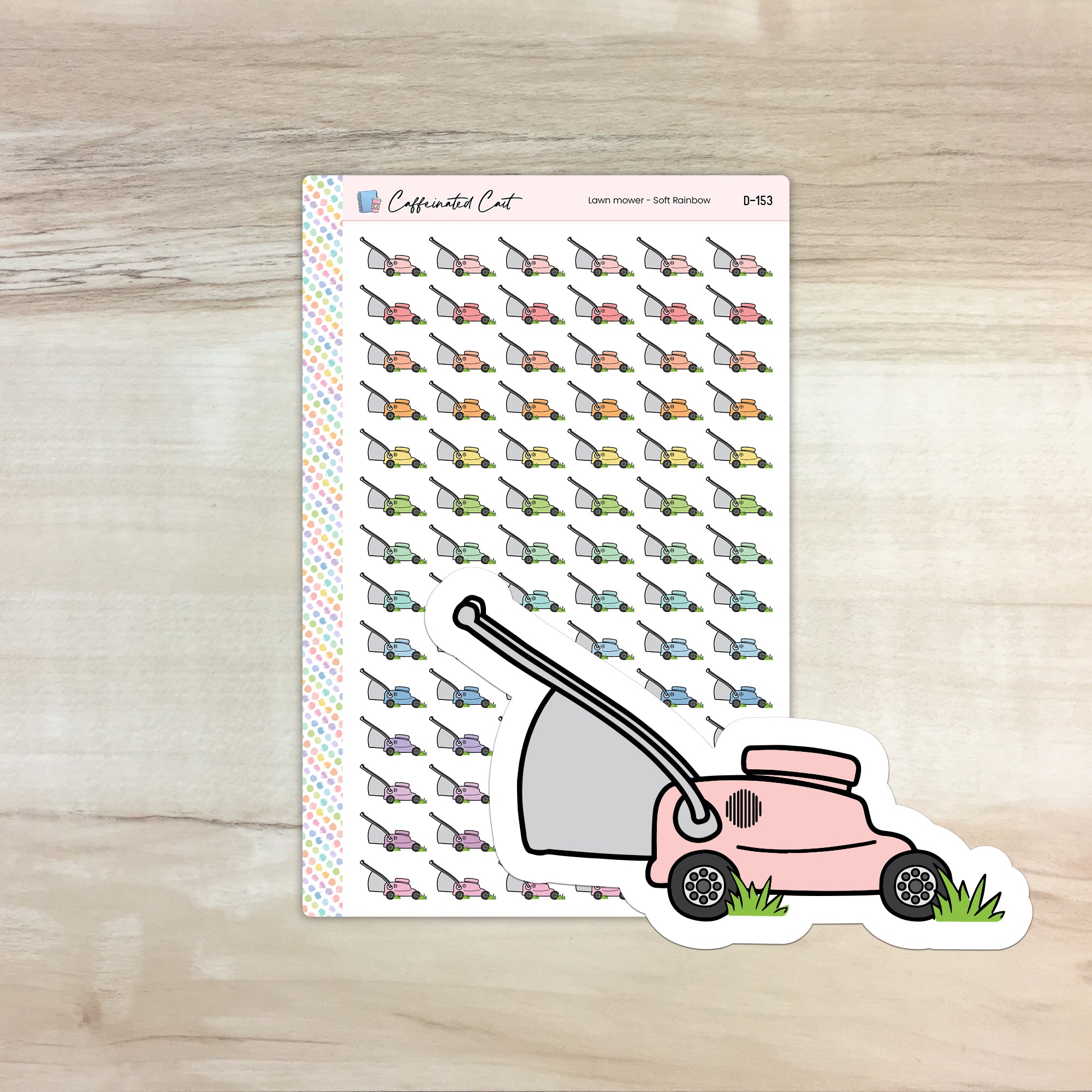 Lawn Mower Doodle Icon Stickers - Soft Rainbow Colorway [ D-153 ]