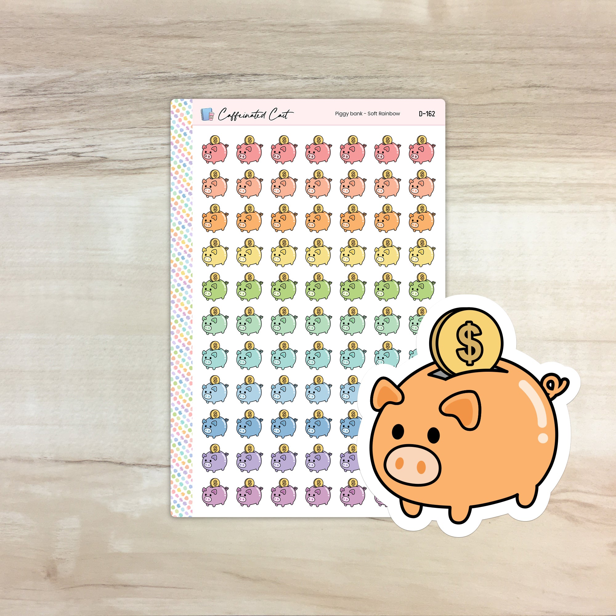 Piggy bank Doodle Icon Stickers - Soft Rainbow Colorway [ D-162 ]