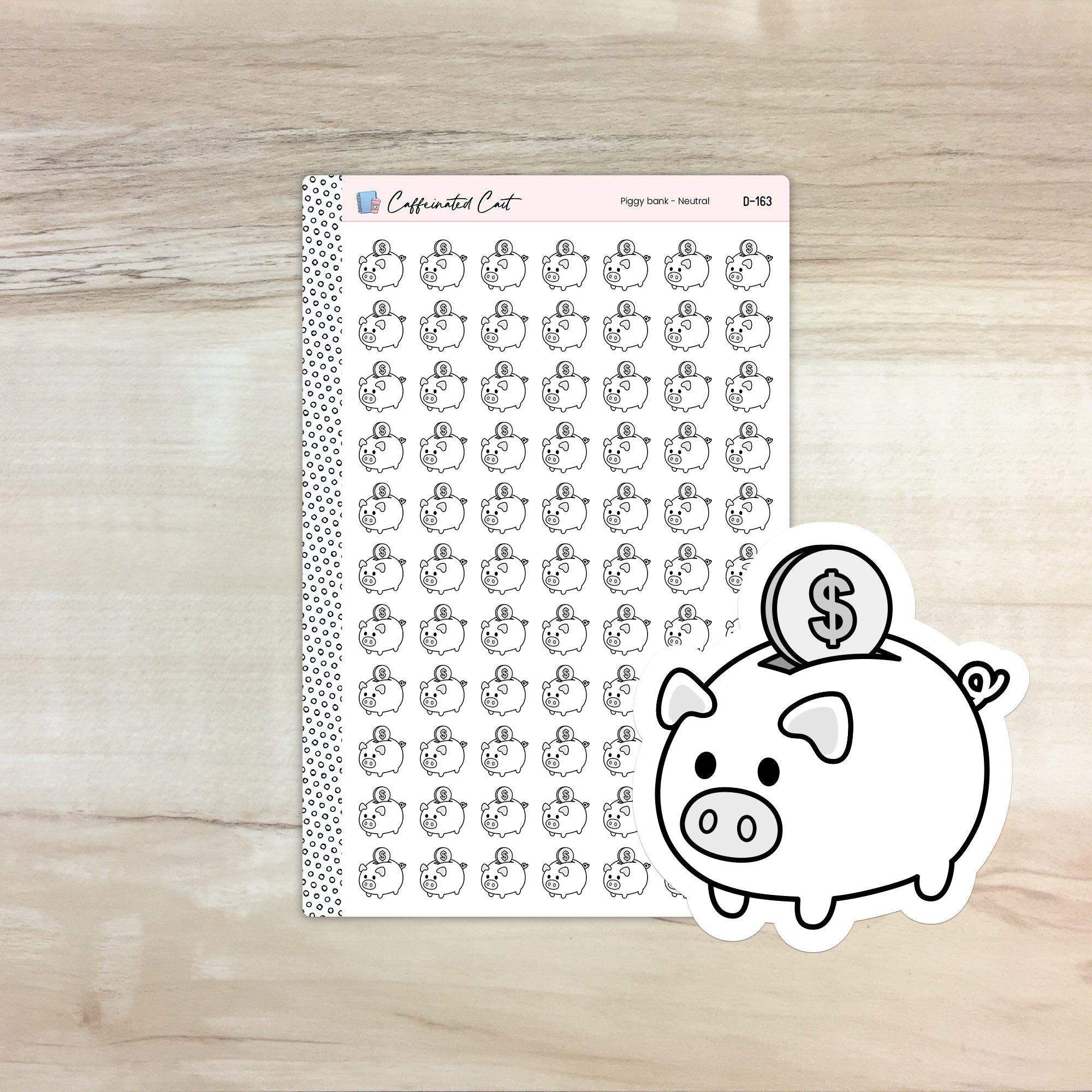 Piggy bank Doodle Icon Stickers - Neutral Colorway [ D-163 ]