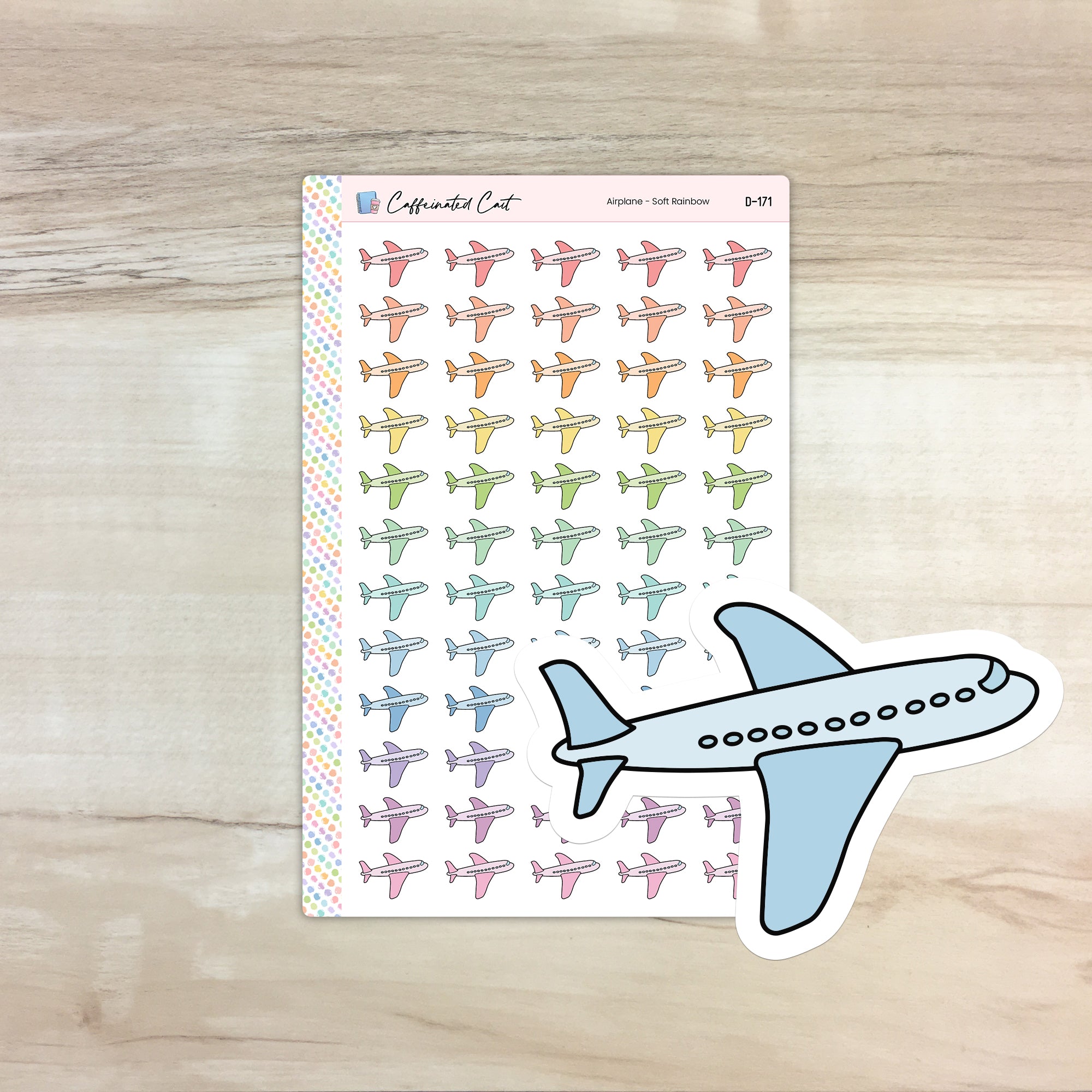 Airplane Doodle Icon Stickers - Soft Rainbow Colorway [ D-171 ]