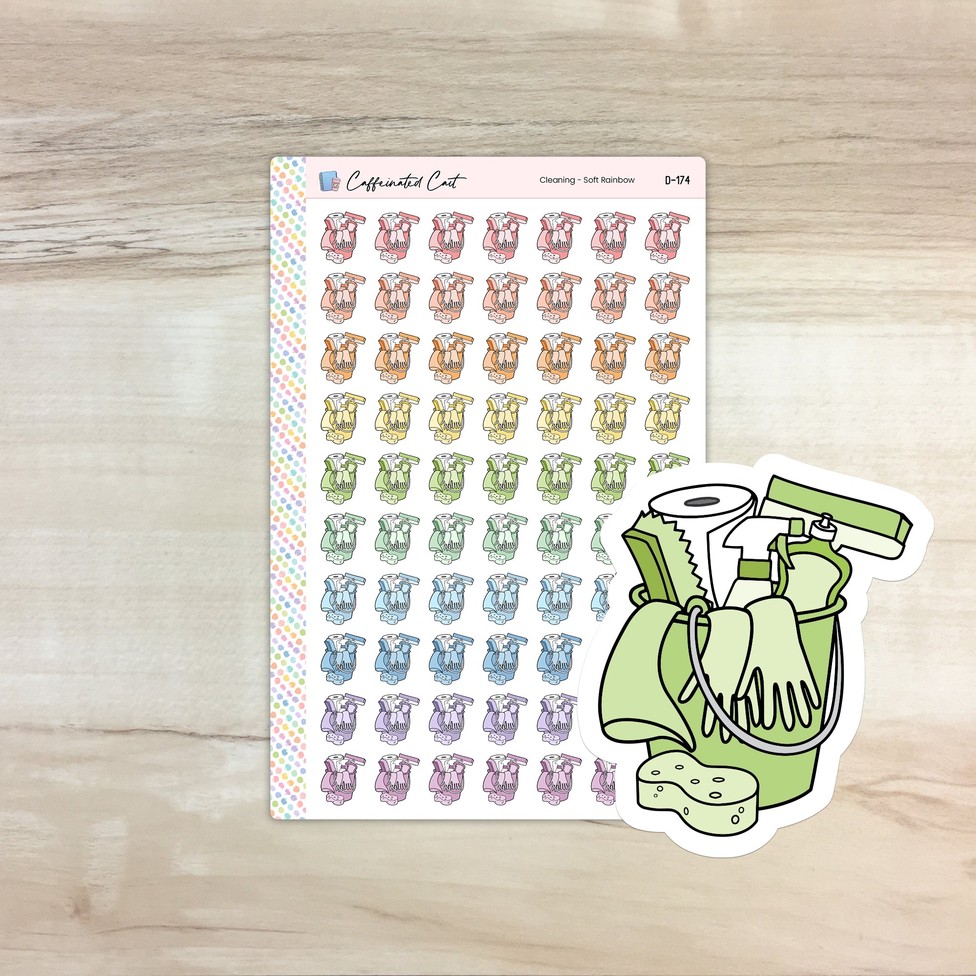 Cleaning Doodle Icon Stickers - Soft Rainbow Colorway [ D-174 ]