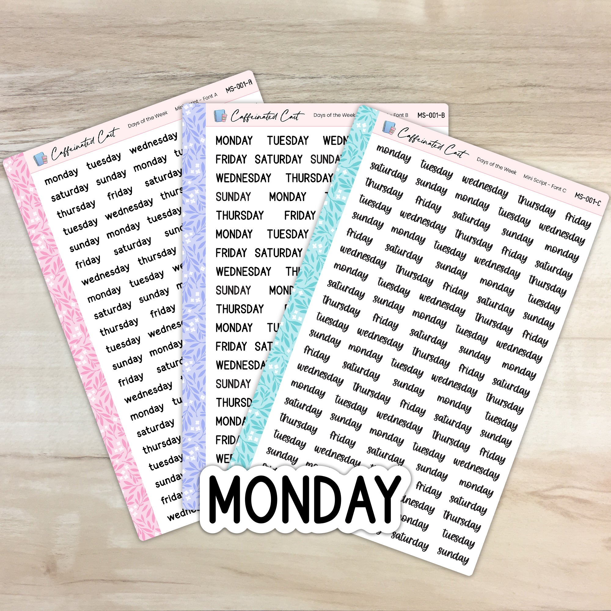 Days of the Week - Mini Script Planner Stickers