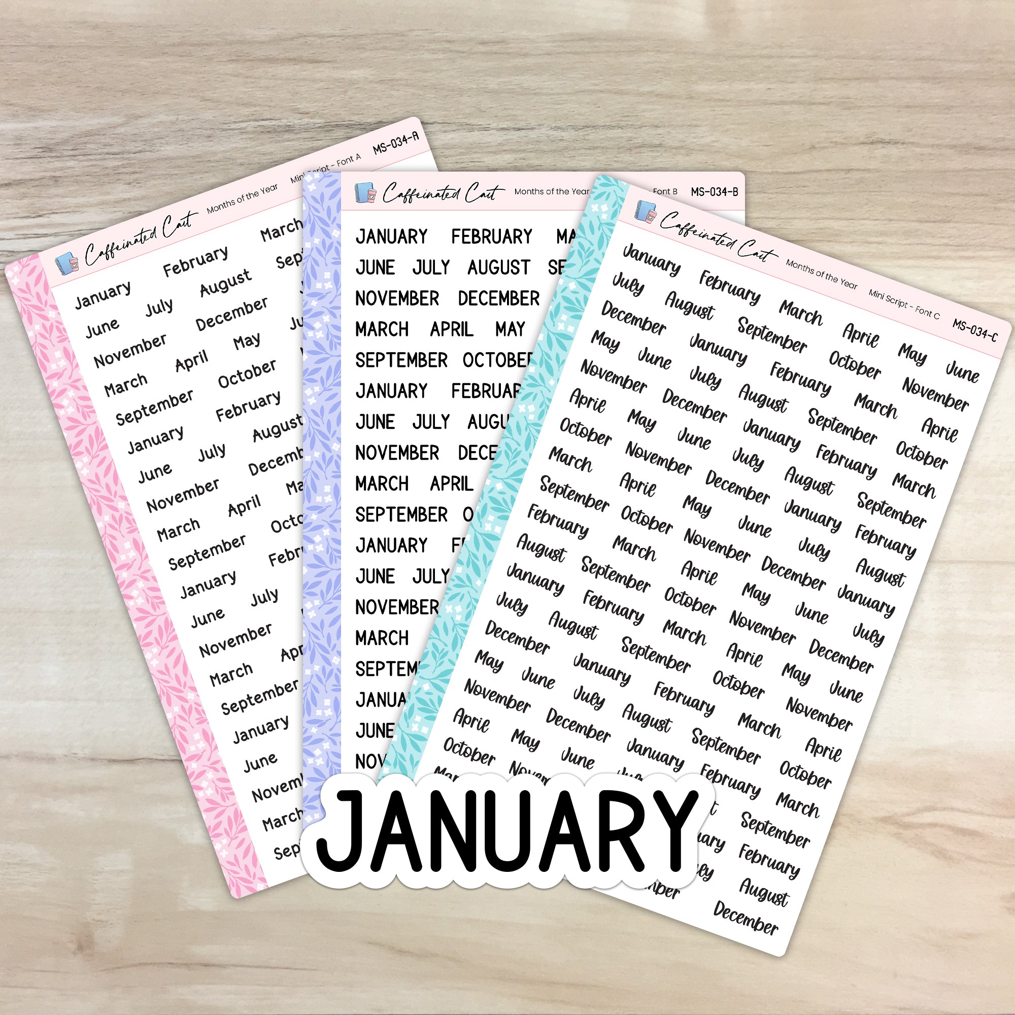 Months - Mini Script Planner Stickers