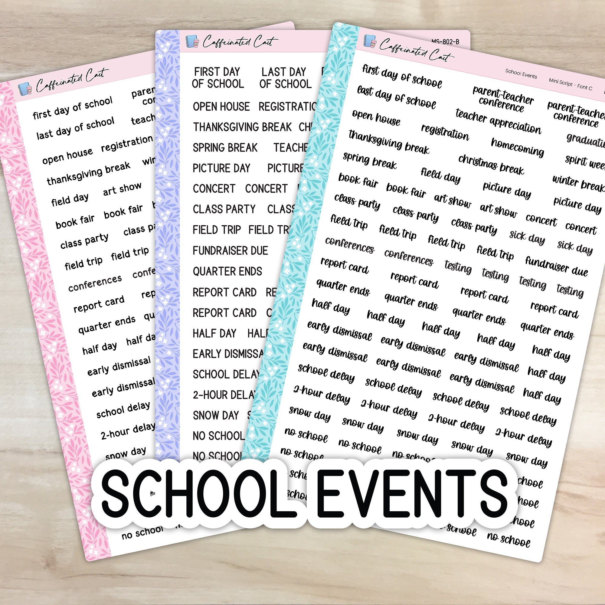 School Events - Mini Script Planner Stickers