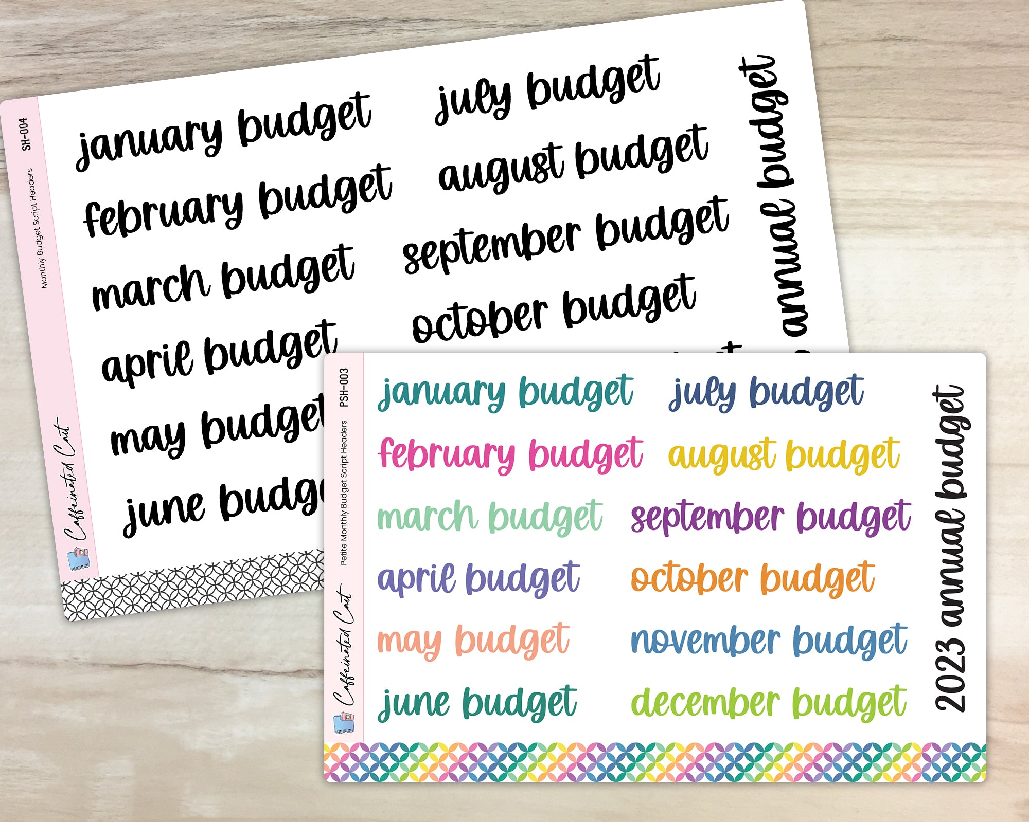 Monthly Budget Script Header Stickers - Font C