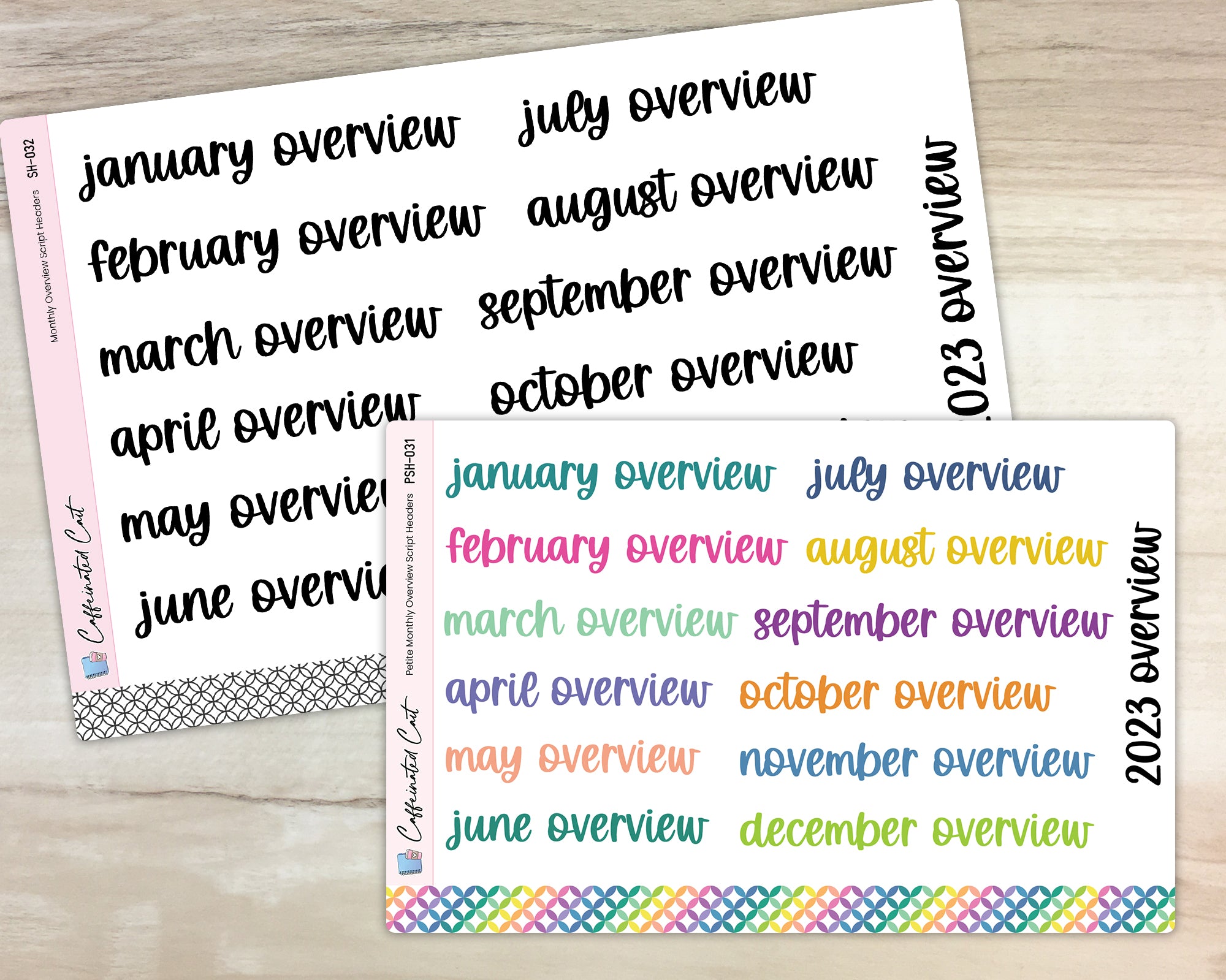 Monthly Overview Script Header Stickers - Font C