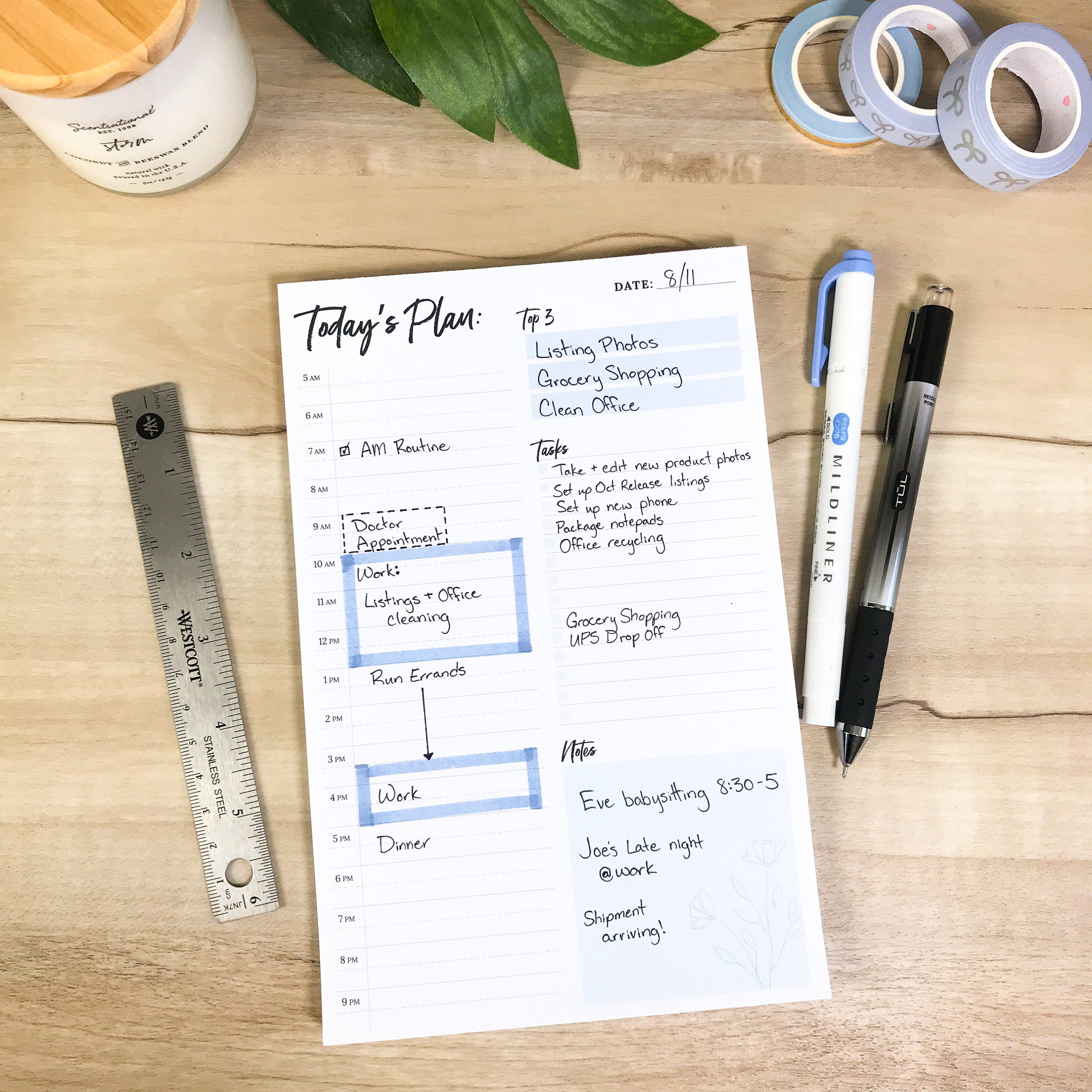 Daily Schedule Pad - Blue Minimalist