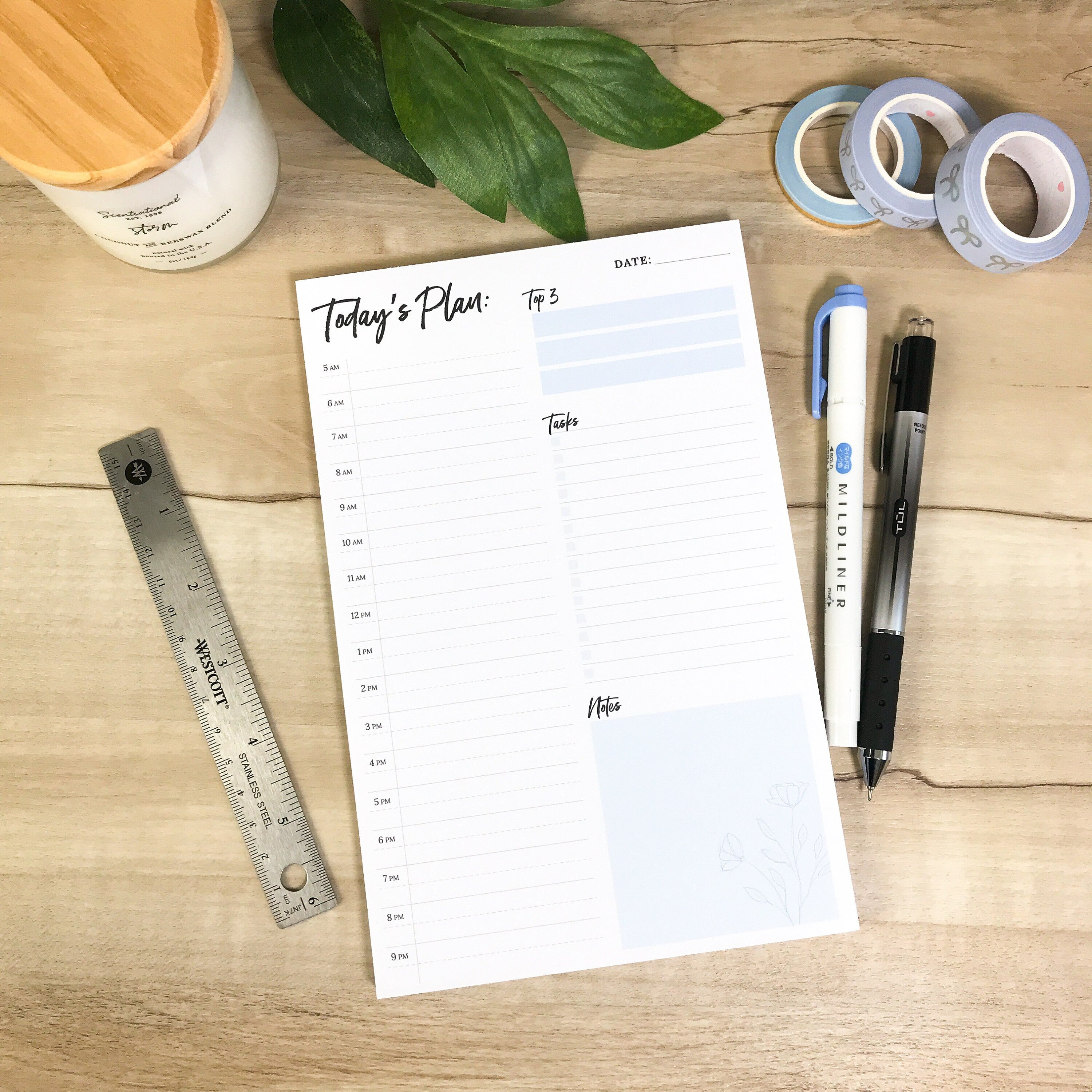 Daily Schedule Pad - Blue Minimalist