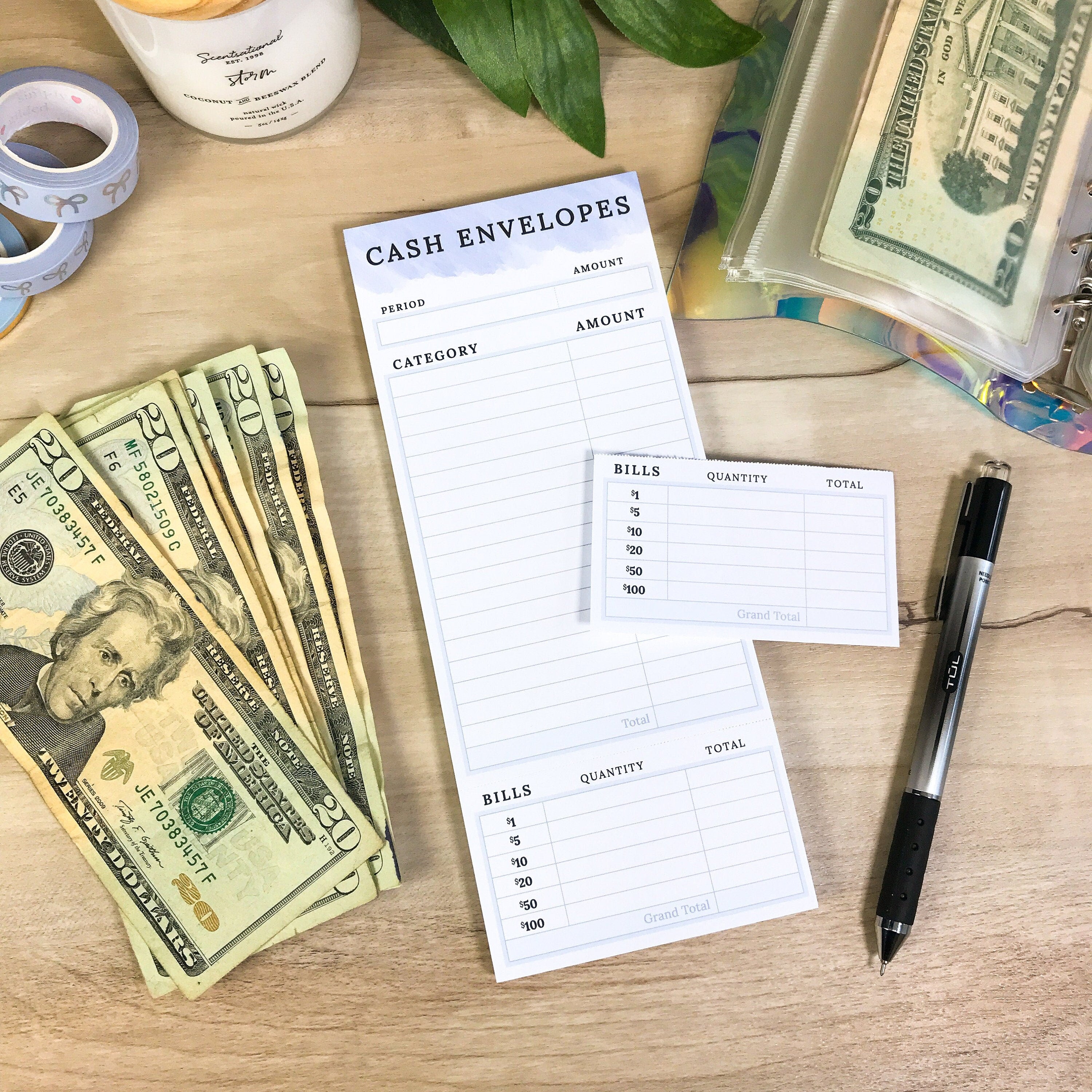 Cash Envelope Planning Notepad with Perforated Cash Breakdown