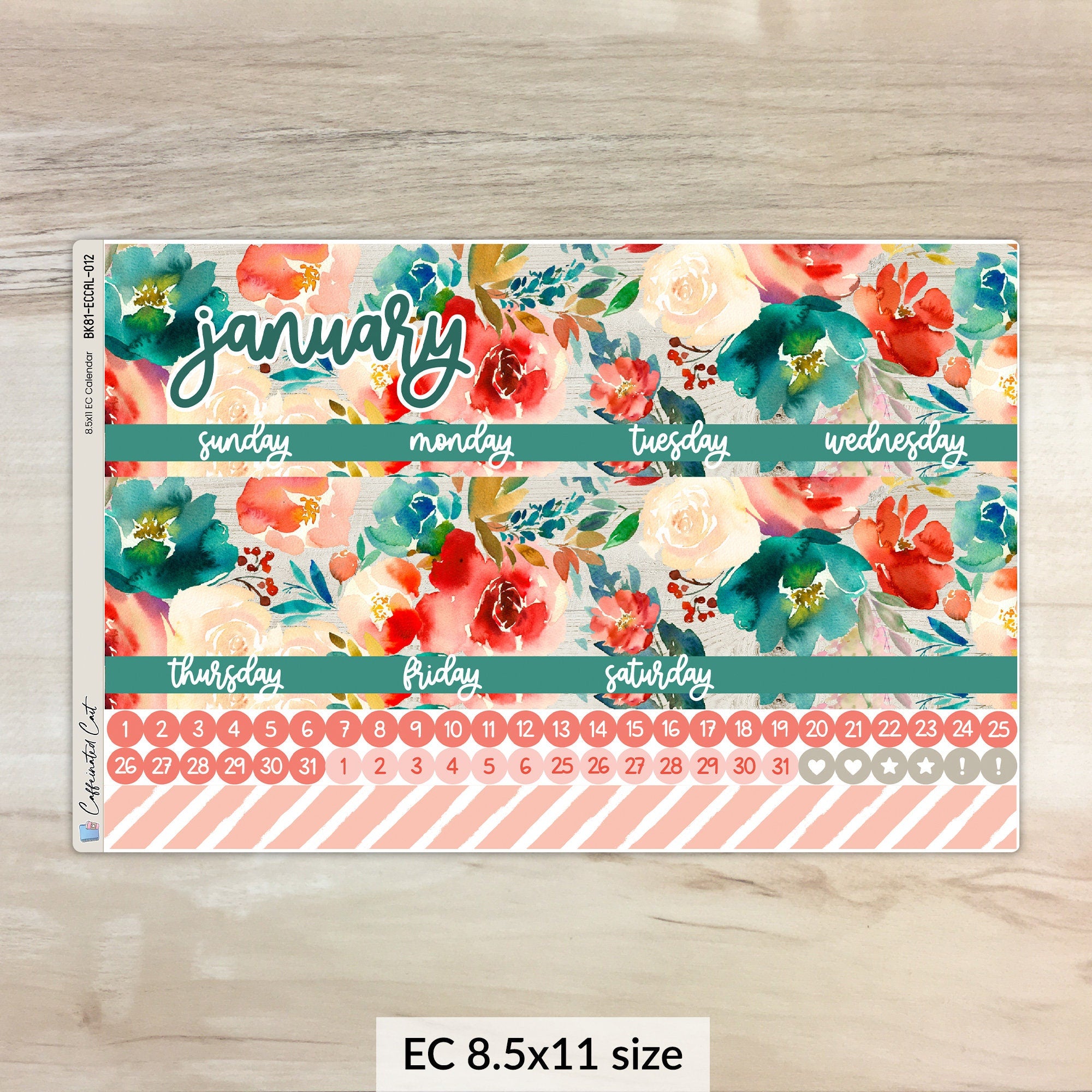 Calendar Kit for ERIN CONDREN Planners - Coral Blooms [ 012 ]