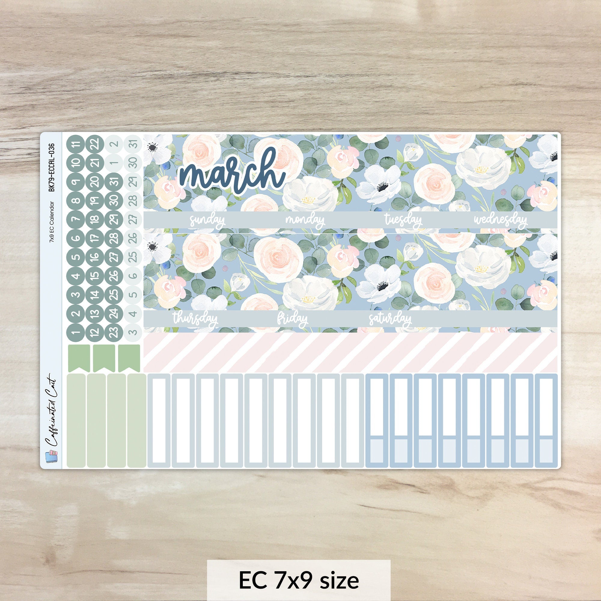 Calendar Kit for ERIN CONDREN Planners - Blue Roses [ 036 ]